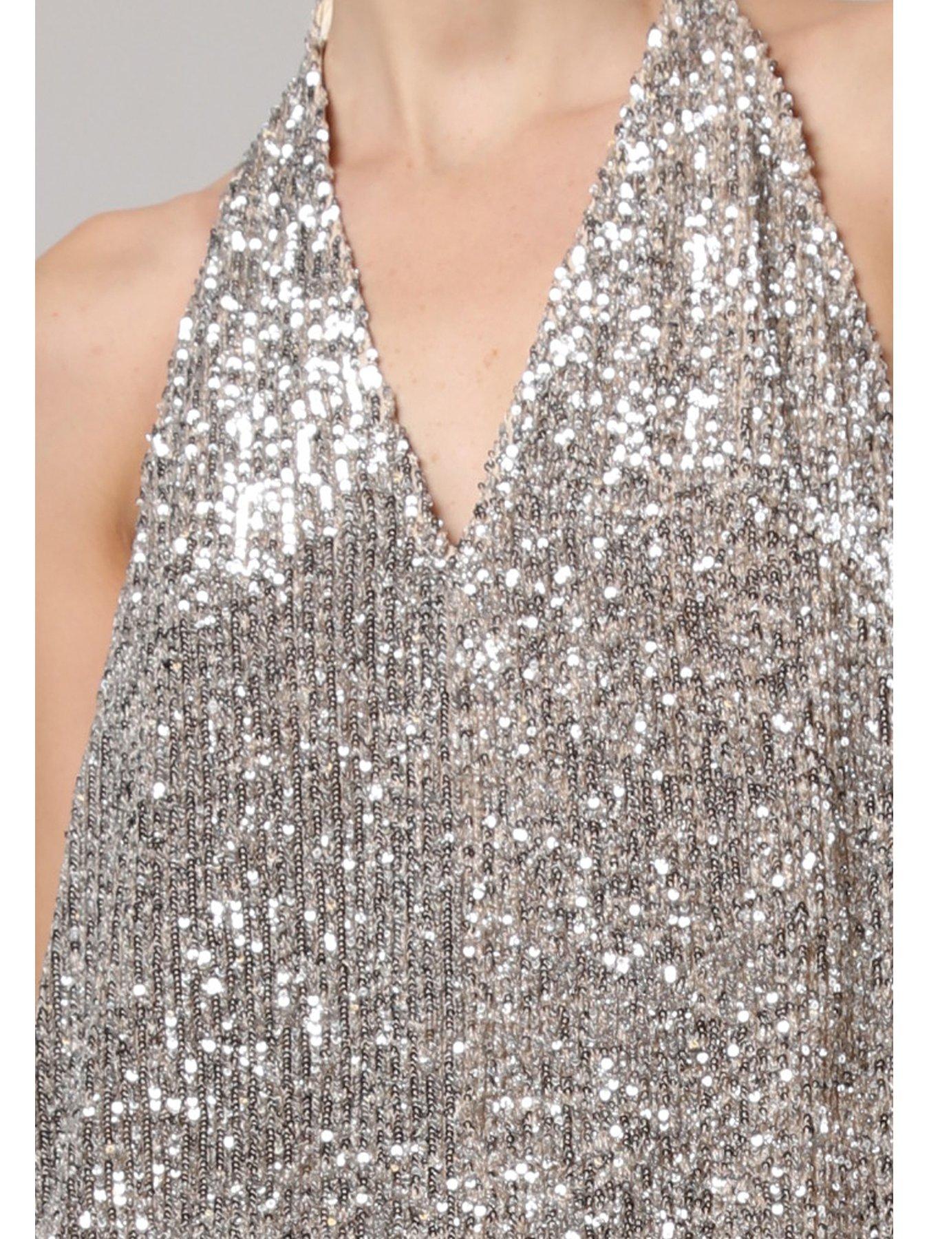 religion-metallic-sequin-backless-top-with-halter-neck-silverdetail