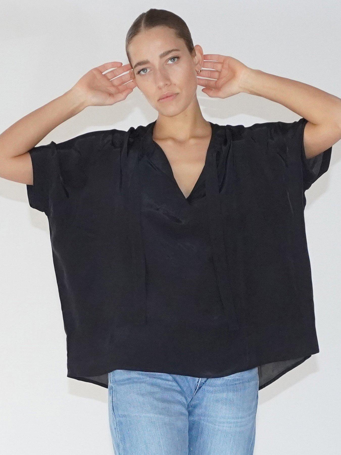 Image 1 of 6 of Religion Oversized Blouse In With Neck Tie - Black