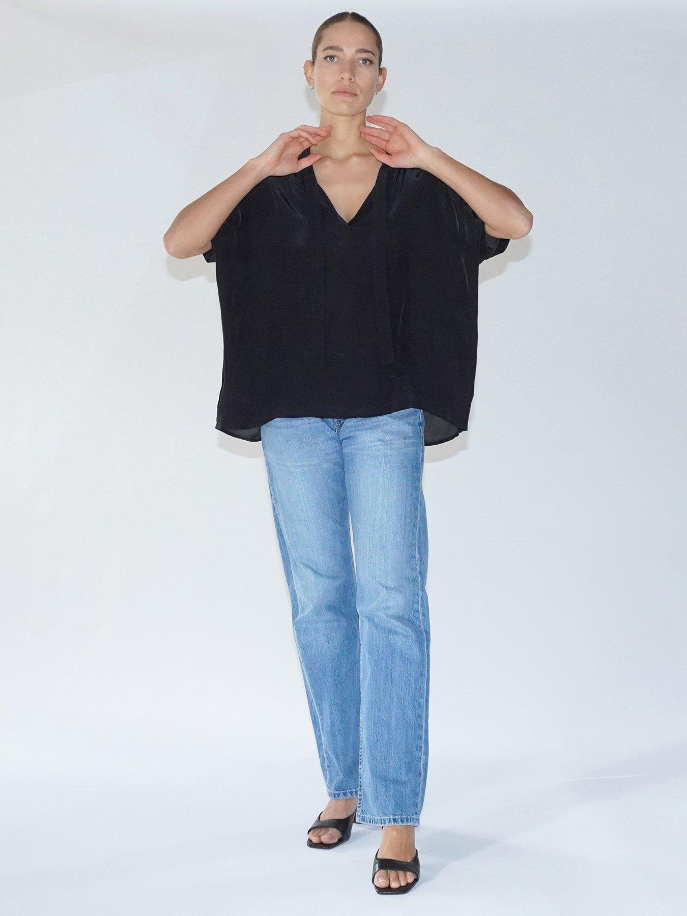 Image 6 of 6 of Religion Oversized Blouse In With Neck Tie - Black