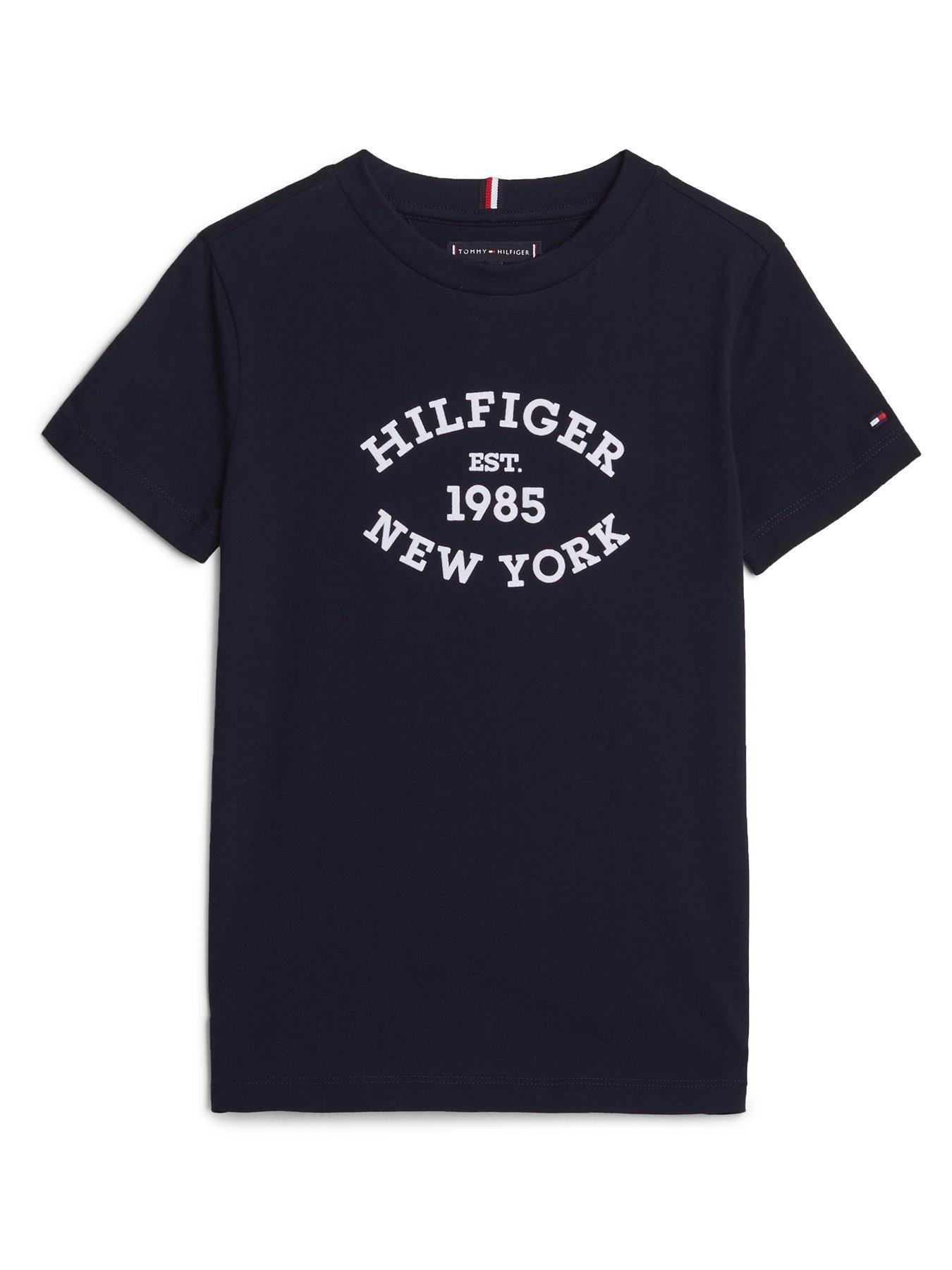 tommy-hilfiger-boys-monotype-flock-regular-short-sleeve-t-shirt-navyfront