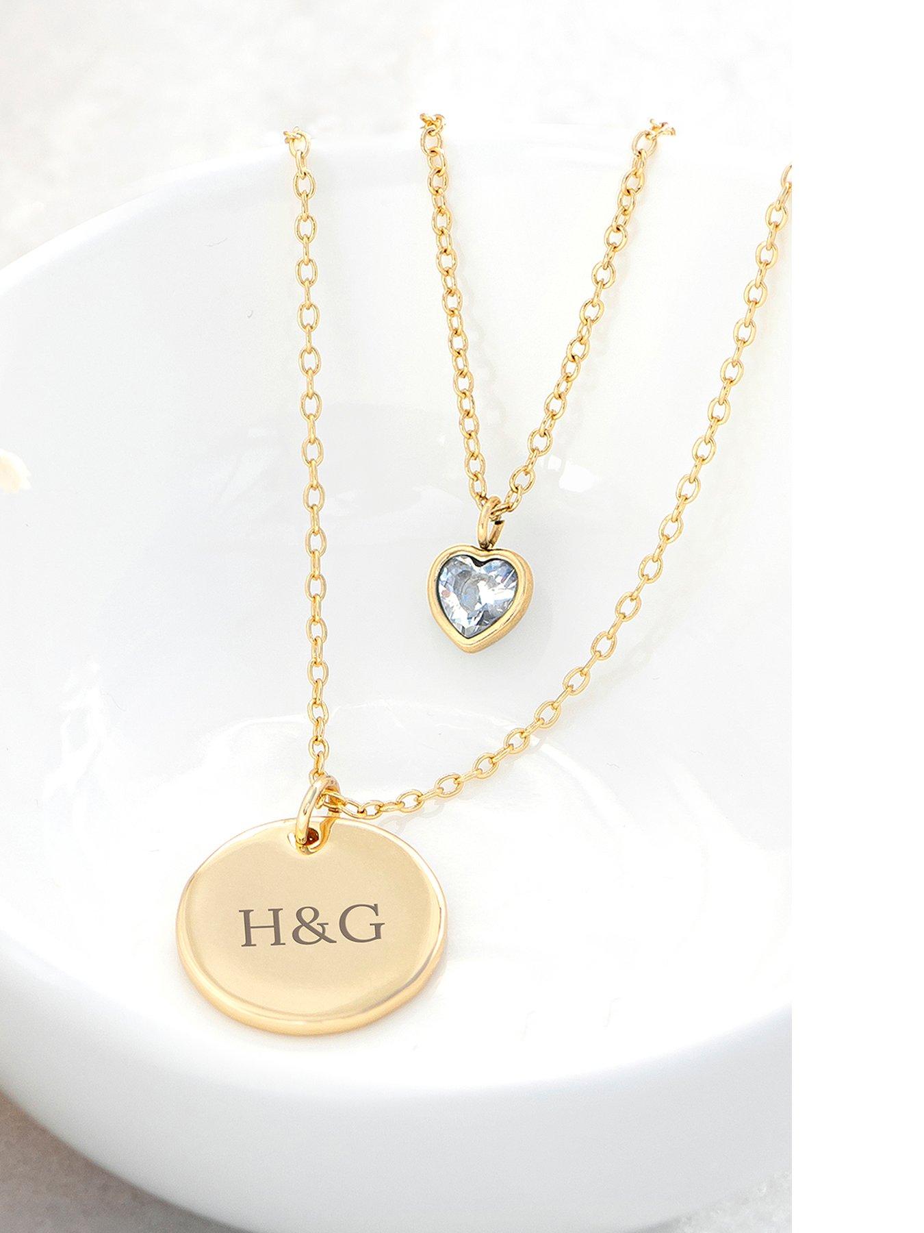 Treat Republic Personalised Layered Crystal Heart and Disc Necklace in Gold
