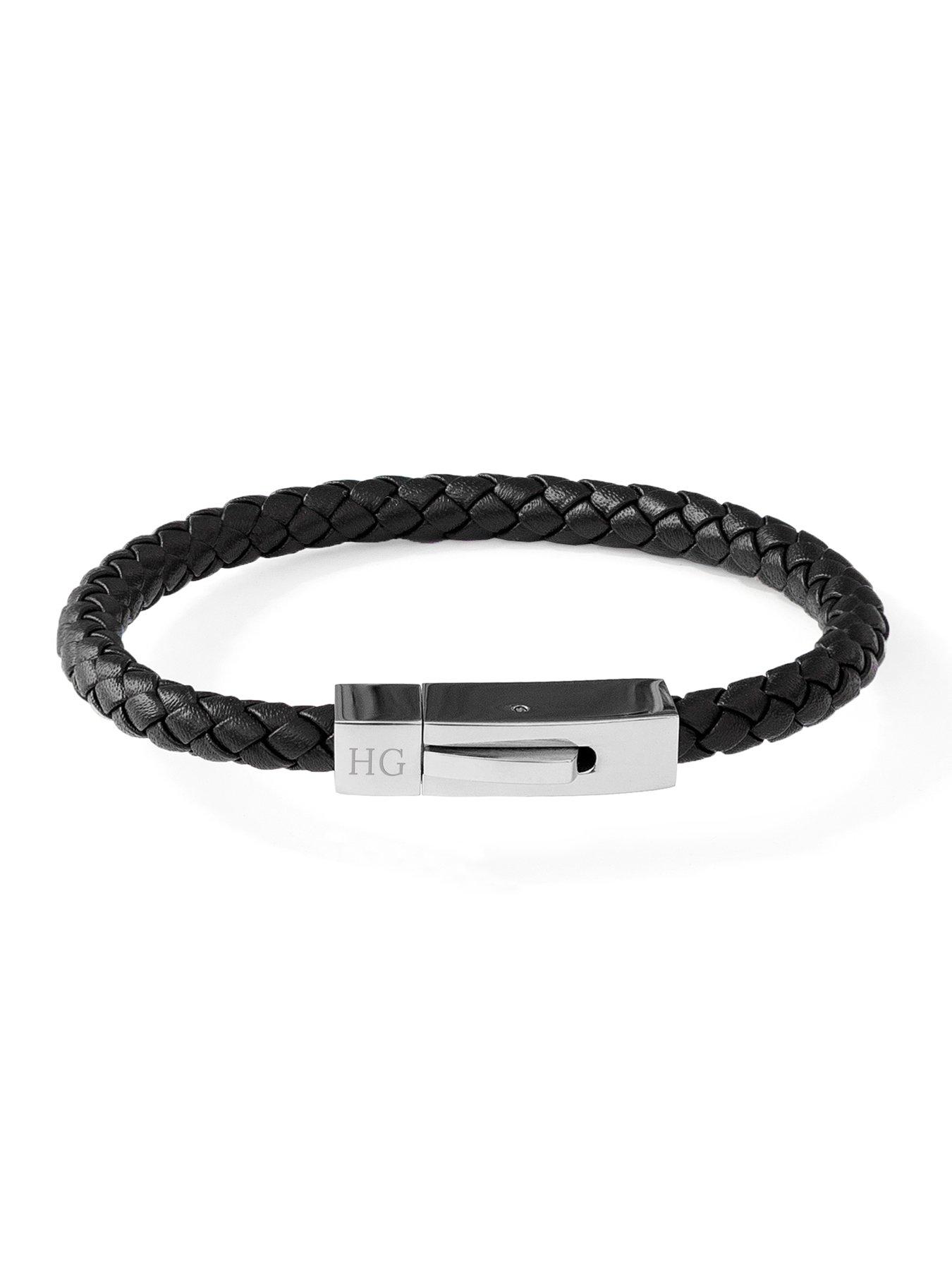 treat-republic-personalised-mens-black-leather-bracelet-with-tube-claspoutfit