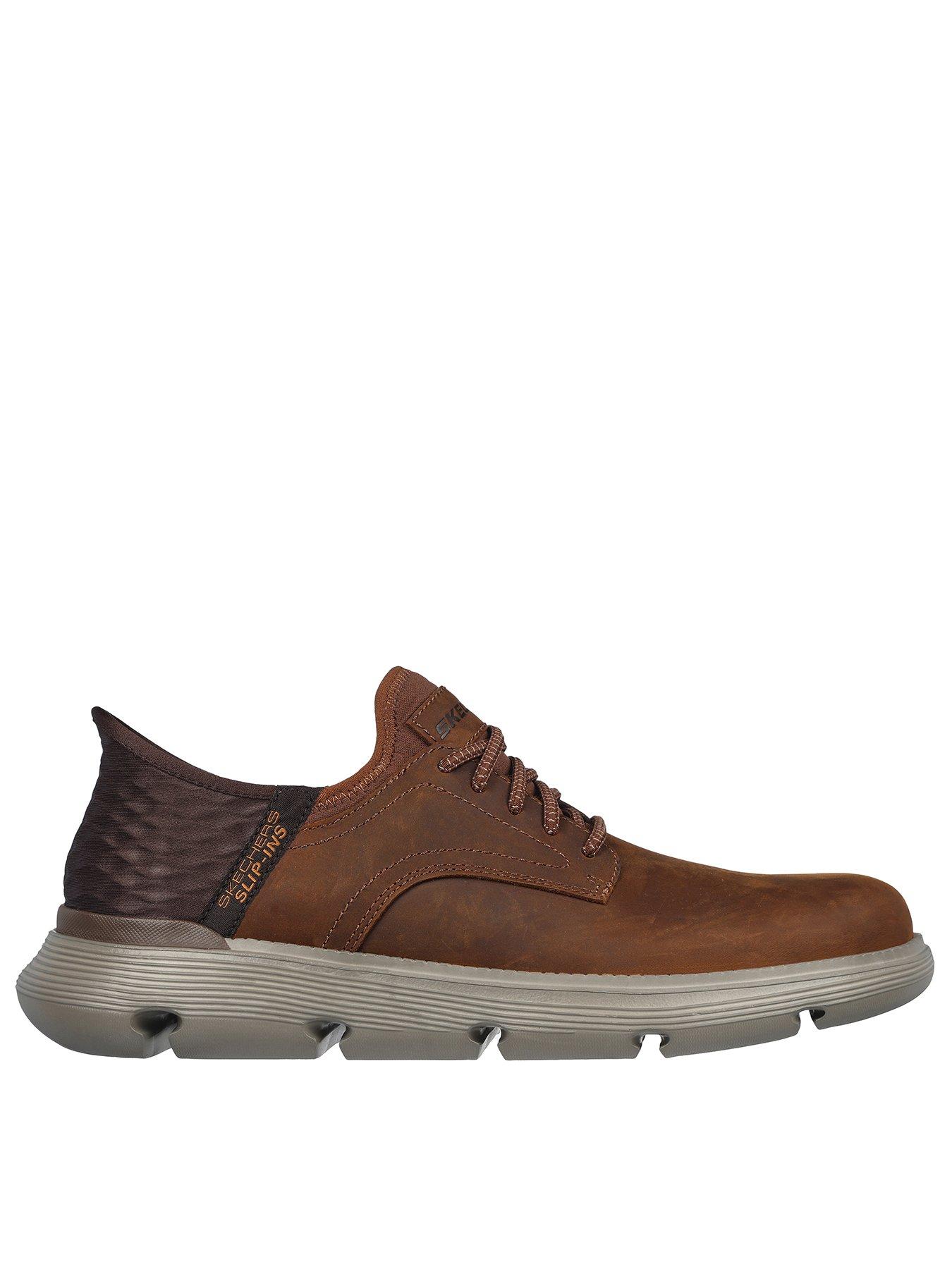 Image of Skechers Skechers Garza Slip-Ins Bungee Lace Up Shoes - Dark Brown Leather