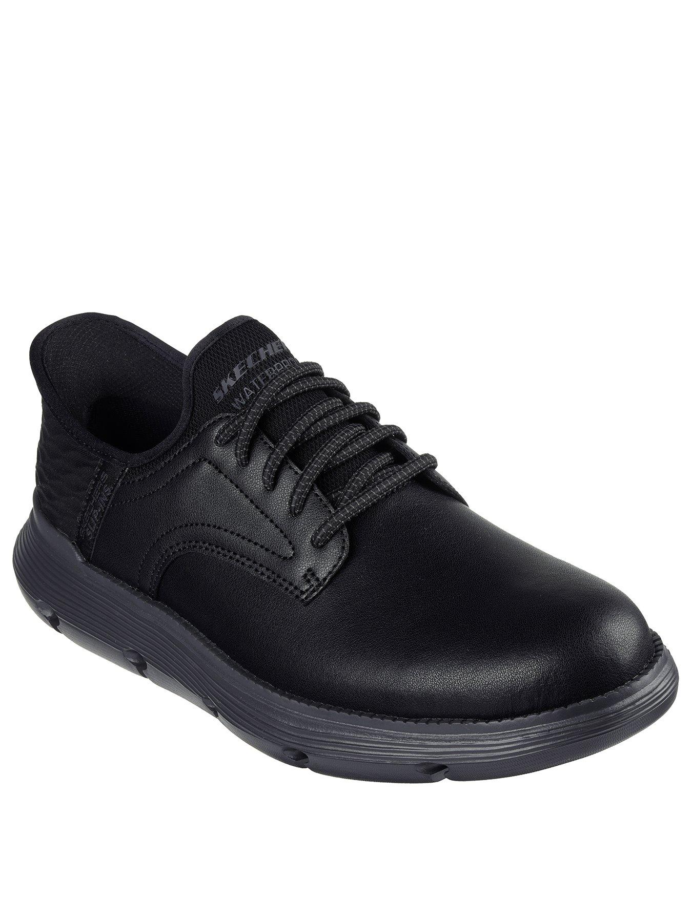 skechers-skechers-garza-slip-ins-waterproof-bungee-lace-up-shoes-black-leatherstillFront