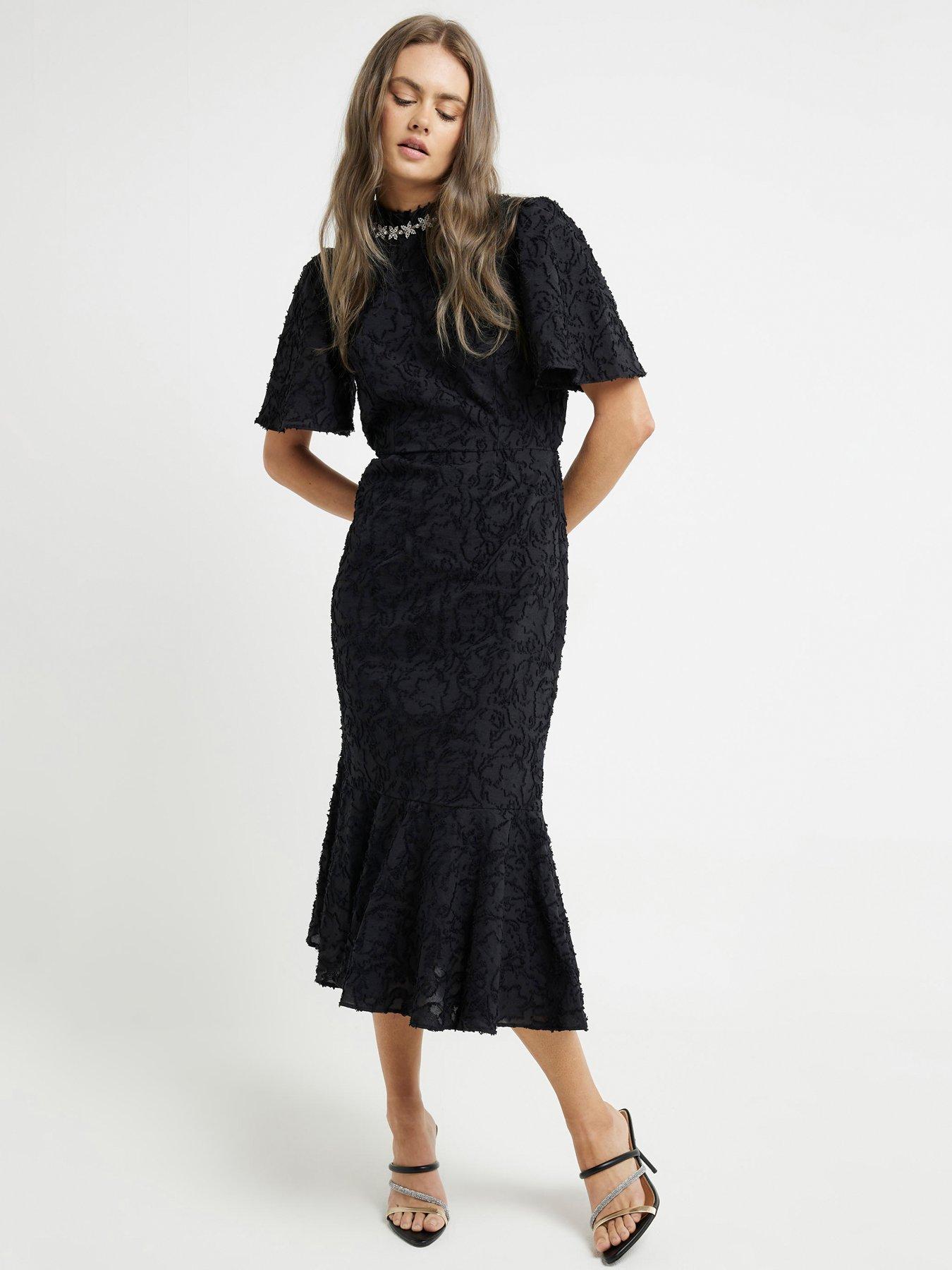 river-island-neck-trim-textured-midi-dress-black