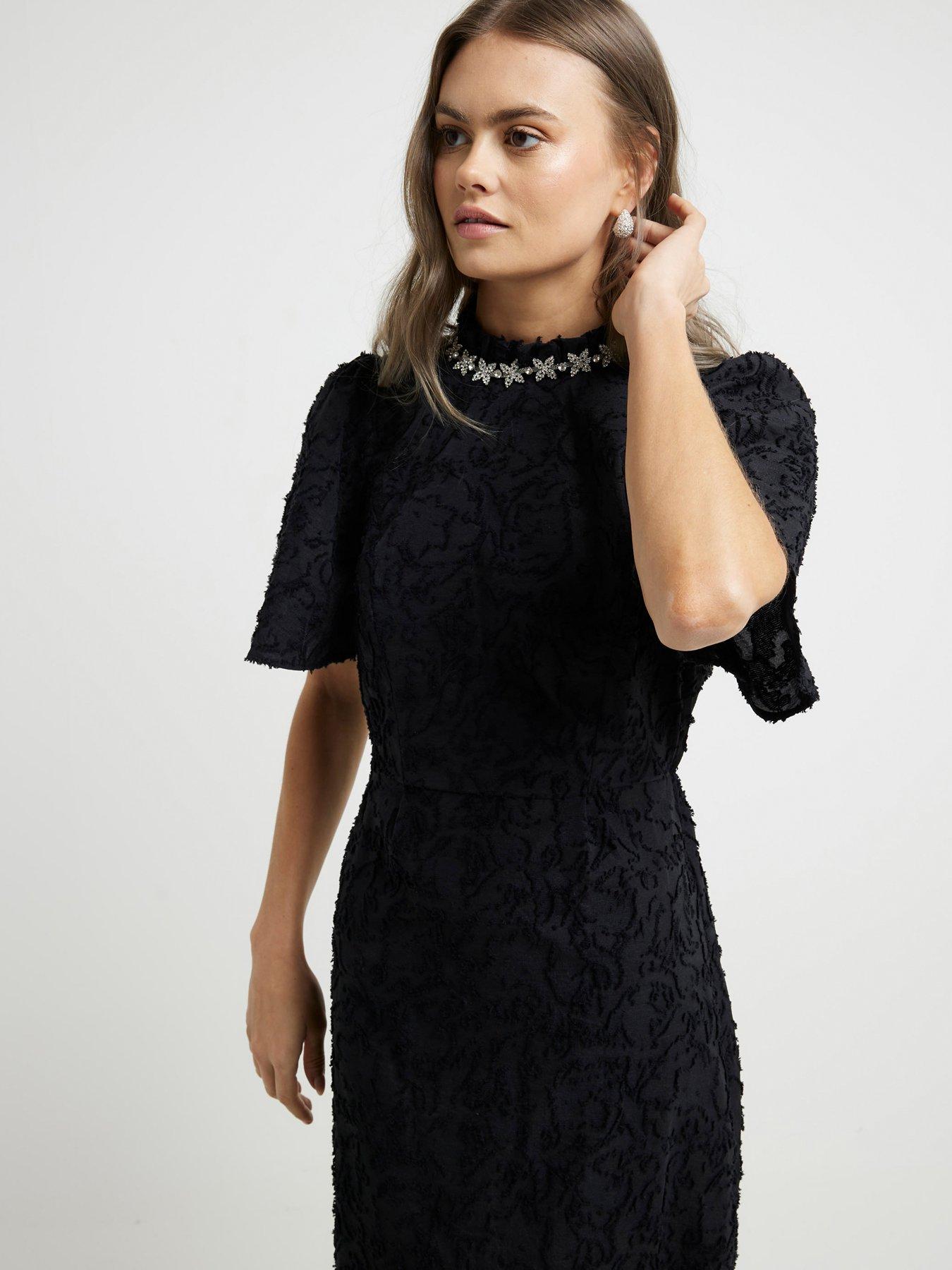 river-island-neck-trim-textured-midi-dress-blackoutfit