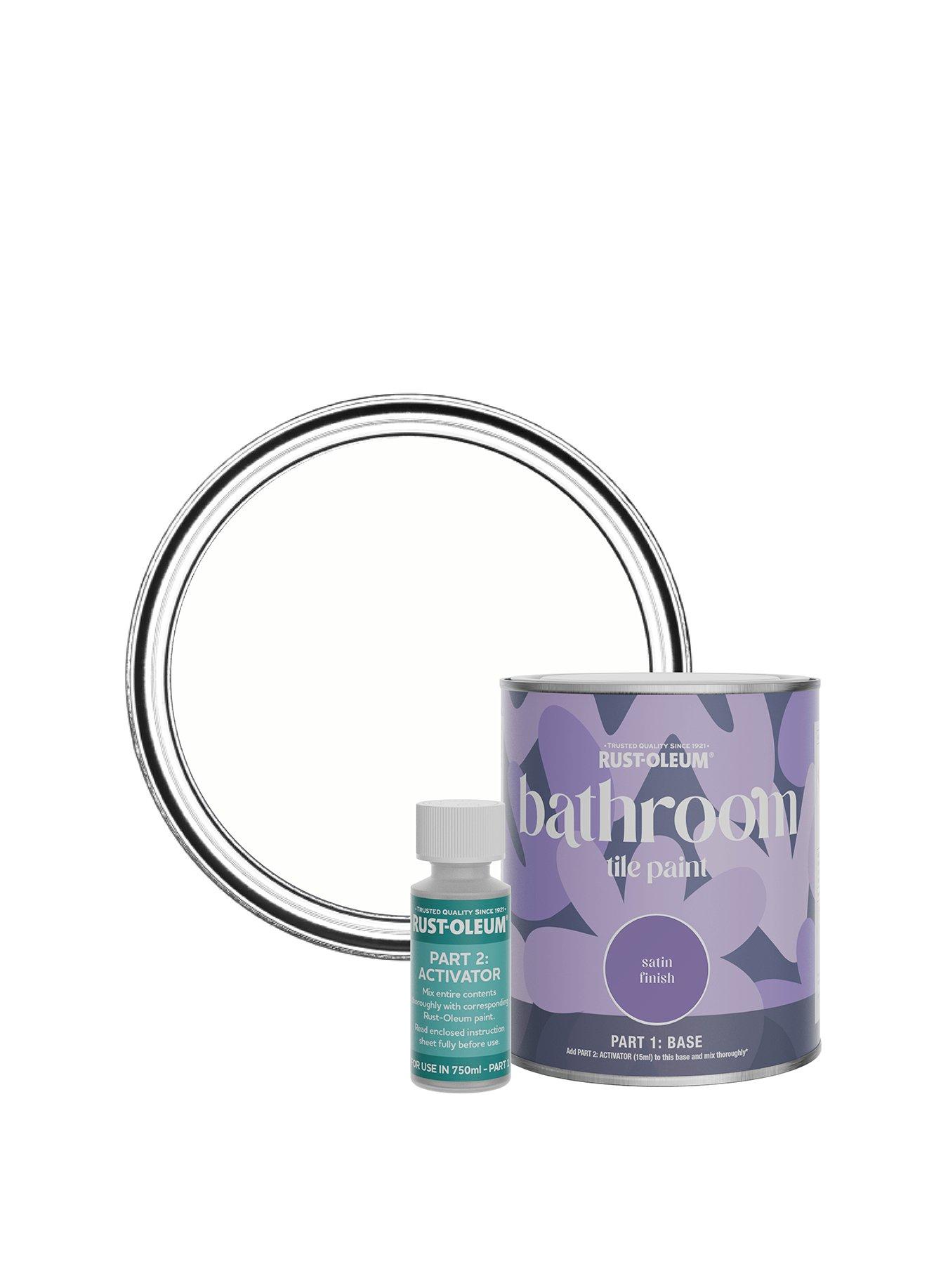 Image of Rust-Oleum Satin Finish Bathroom Tile Paint with Activator in Chalk White - 750 ml tin