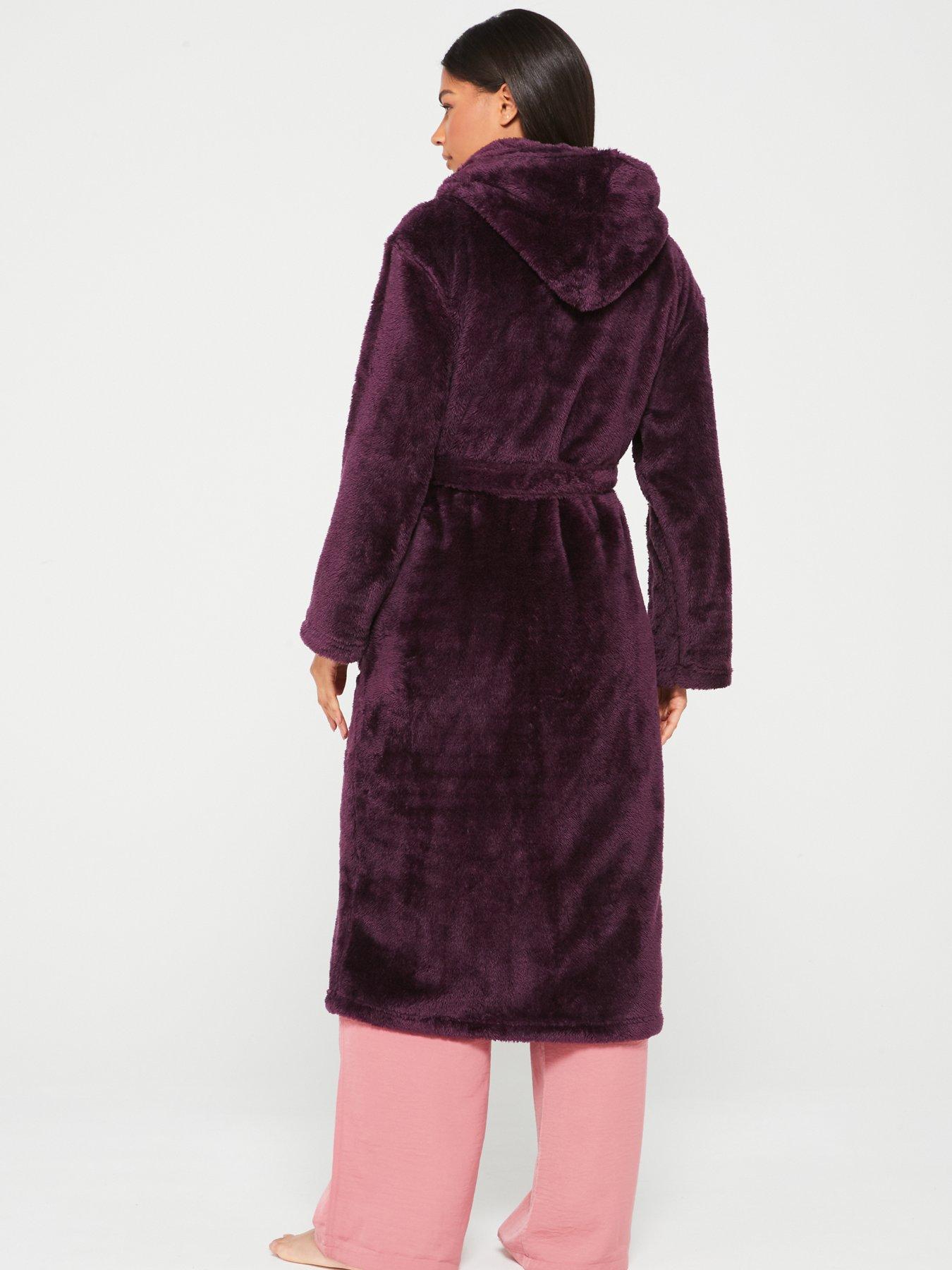 V by Very Wellsoft Longline Hooded Dressing Gown Dark Purple
