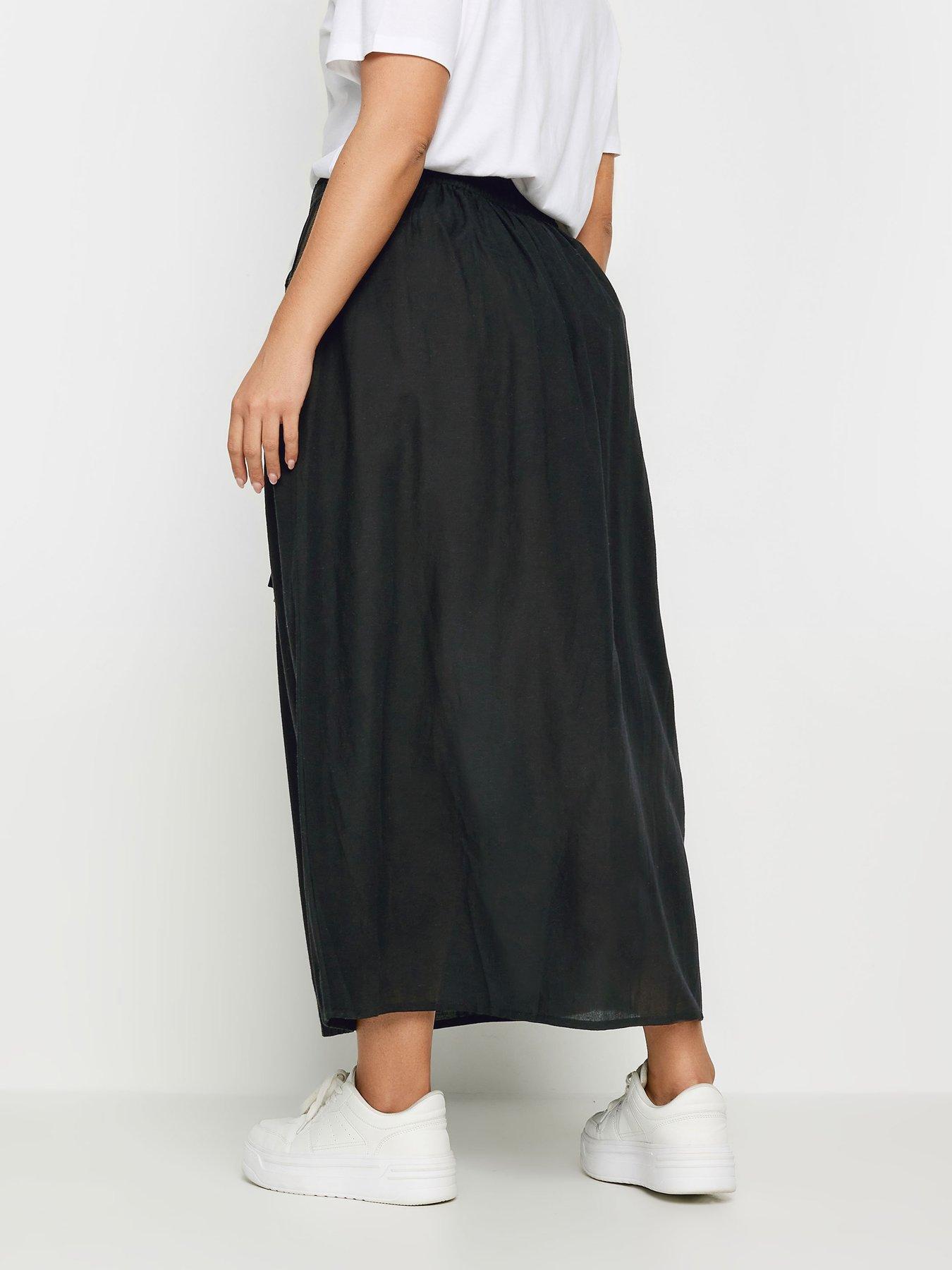 yours-curve-boho-button-skirt-linen-blackstillFront