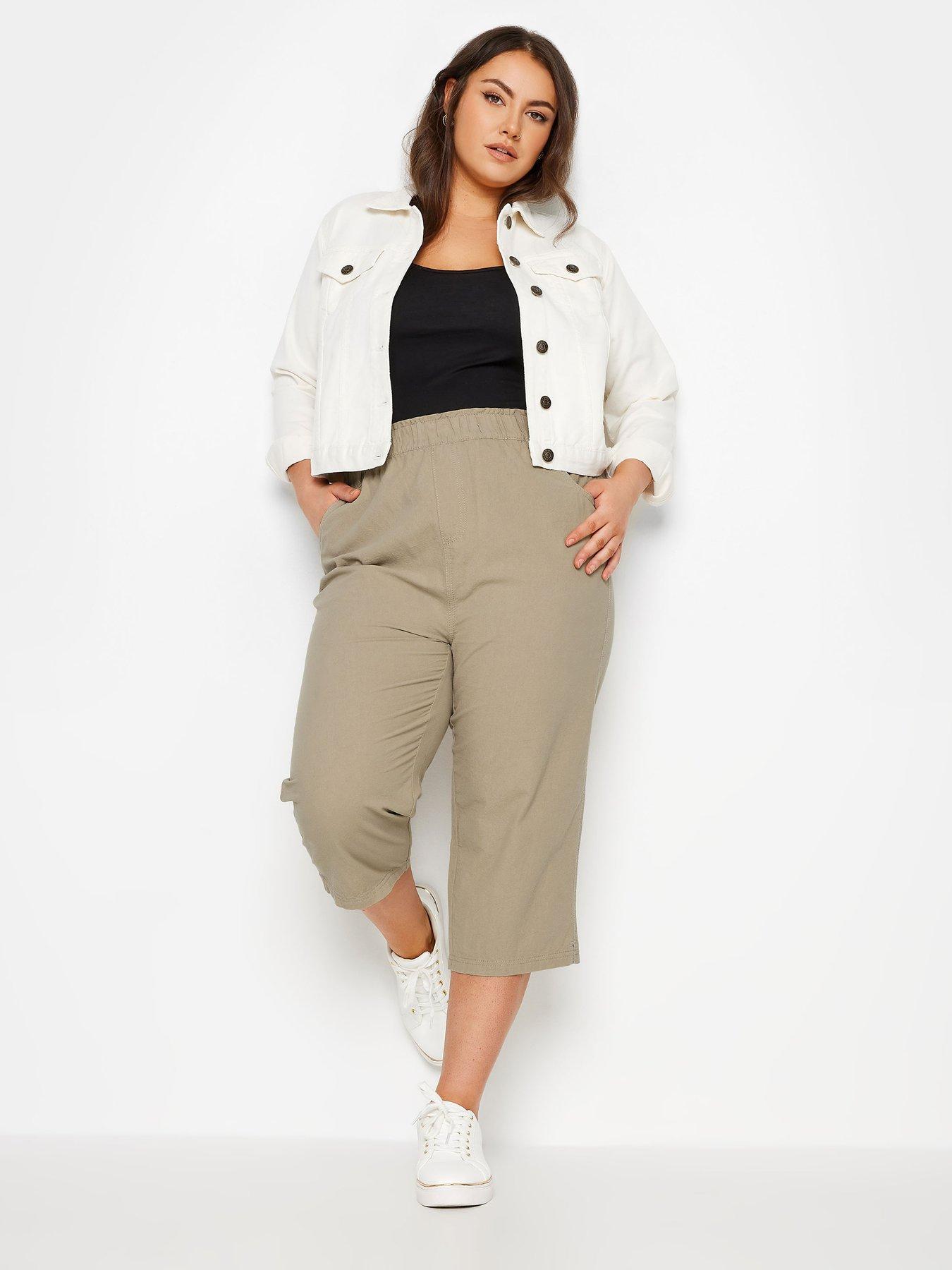Image 3 of 4 of Yours Curve Cool Cotton Crop Trousers