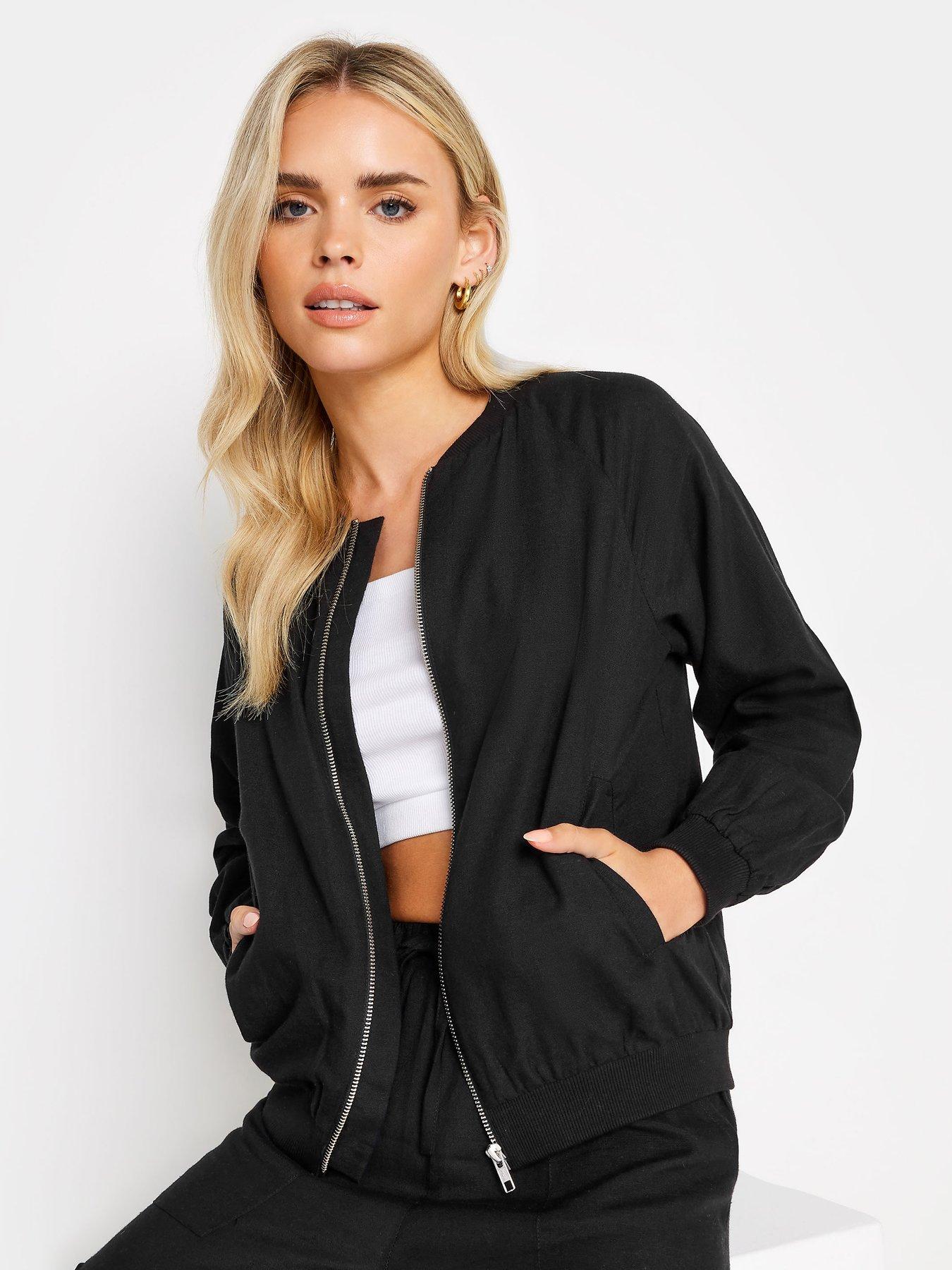 PixieGirl Petite Black Linen Blend Bomber Jacket Very Ireland