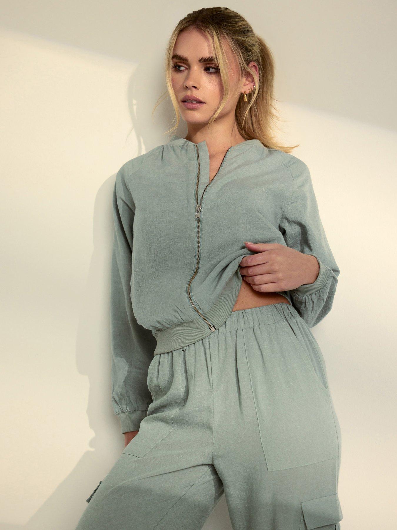 undefined Petite Sage Linen Blend Bomber Jacket