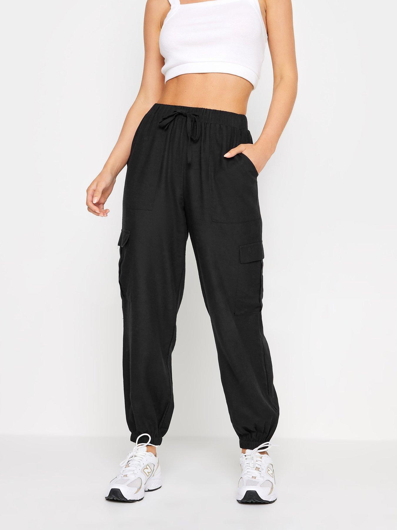 pixiegirl-petite-black-linen-blend-cargo-trousers