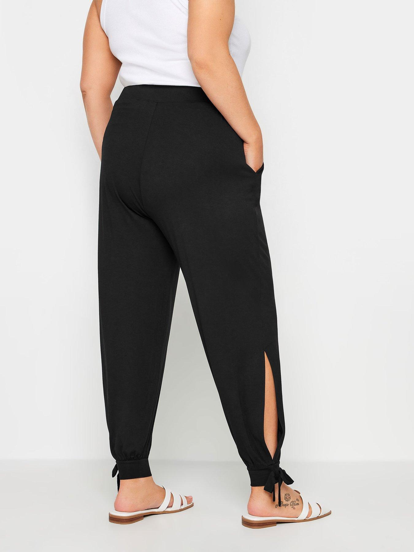 yours-curve-tie-hem-harem-trousers-blackstillFront