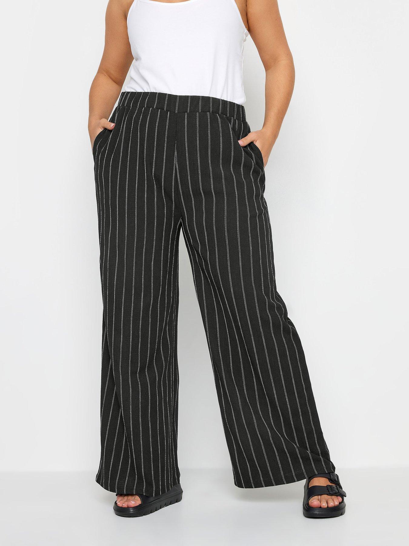 yours-curve-textured-pull-on-stripe-trousers-black