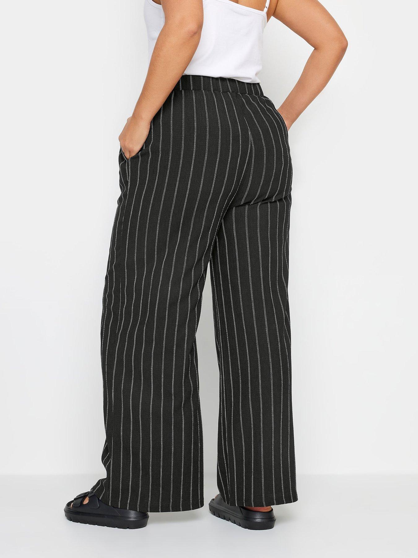 yours-curve-textured-pull-on-stripe-trousers-blackstillFront