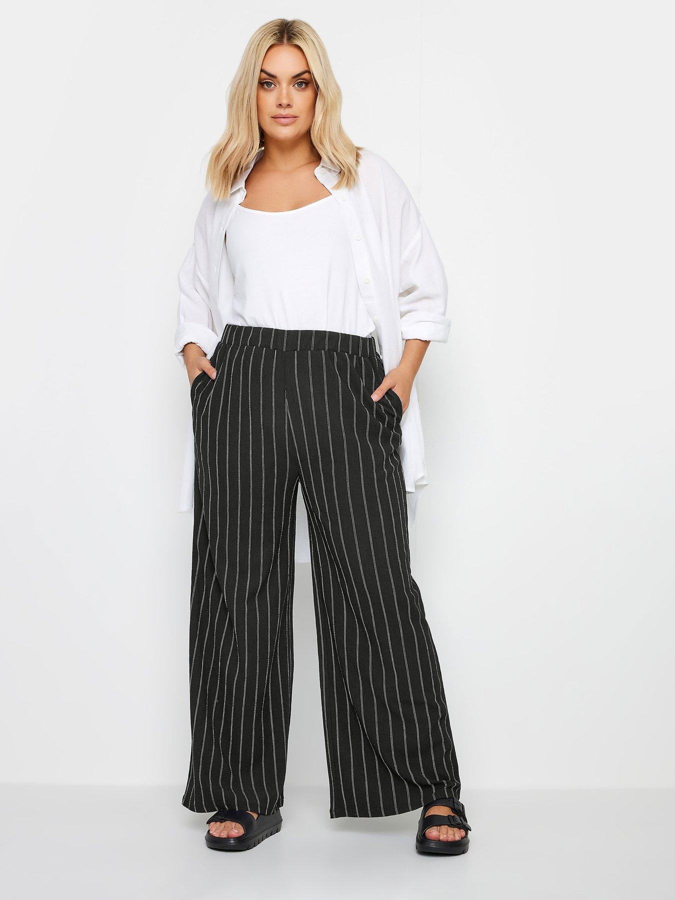 yours-curve-textured-pull-on-stripe-trousers-blackback