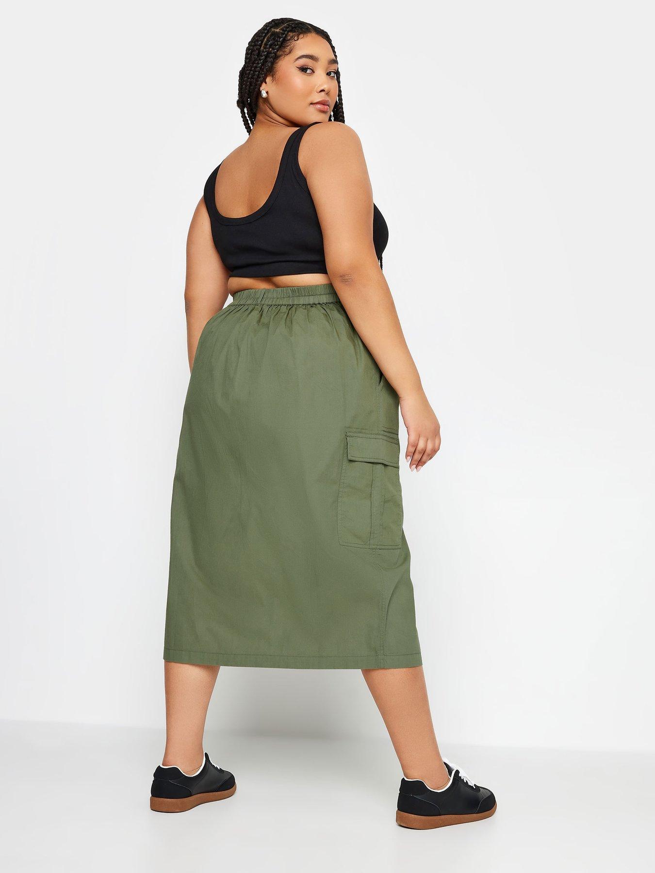 Curve Cargo Slit Front Skirt Khaki Wash