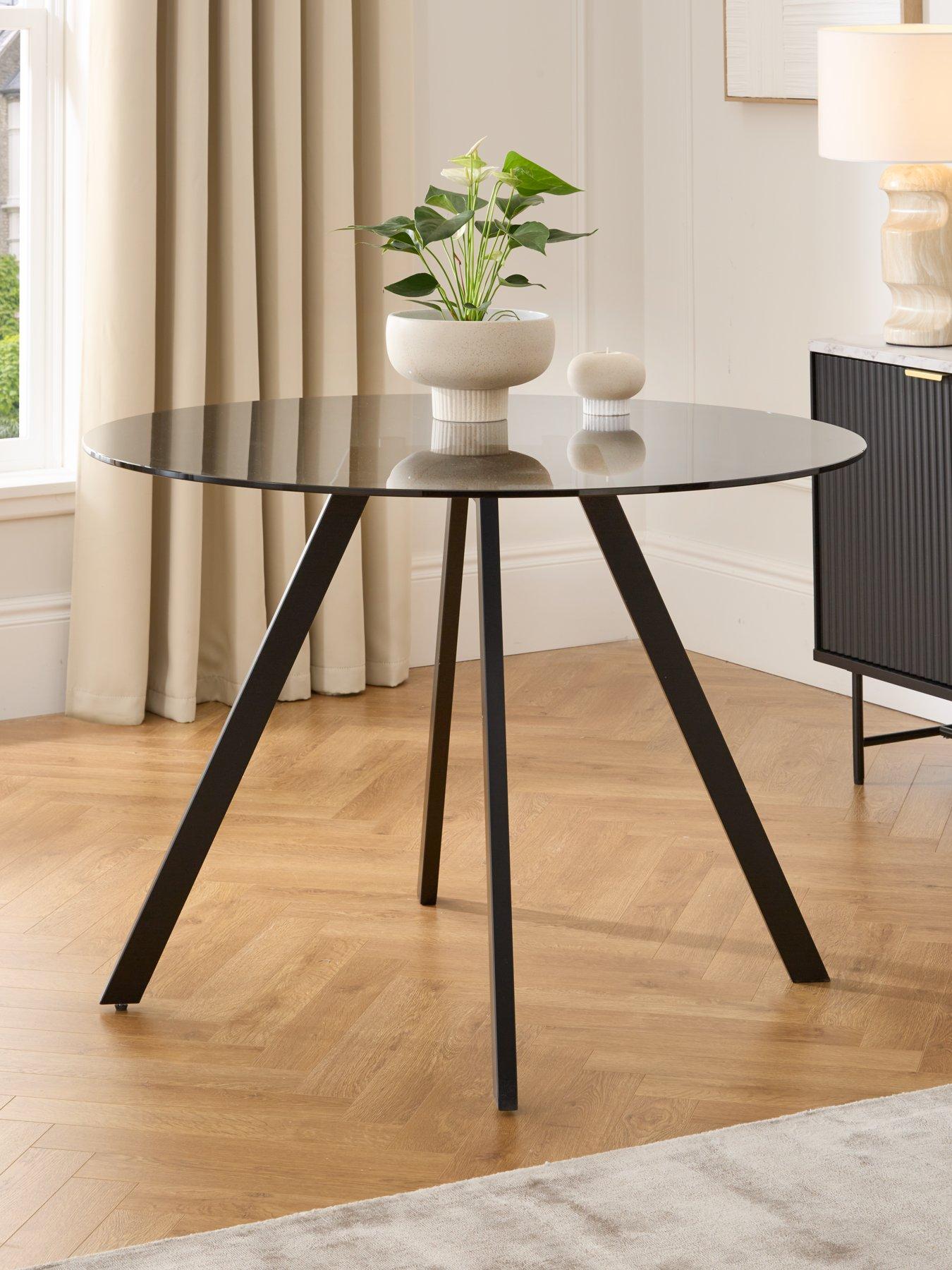 Image of Very Home Marlow 110 cm Round Smoked Glass Top Dining Table