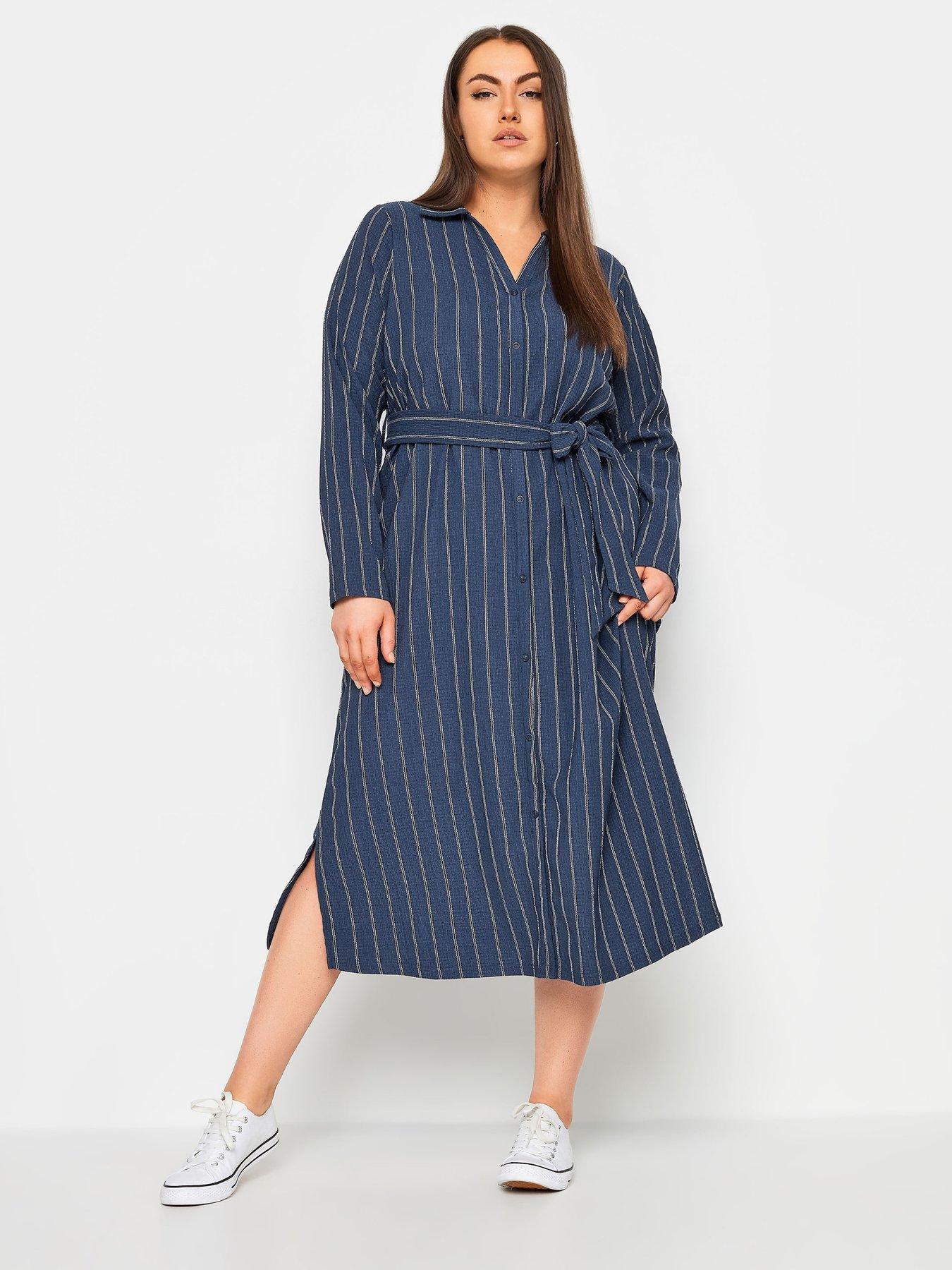 yours-curve-pinstripe-textured-dress-navy