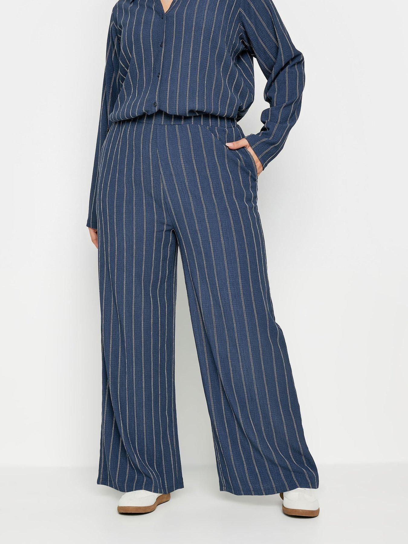 yours-curve-textured-pull-on-stripe-trousers-navy