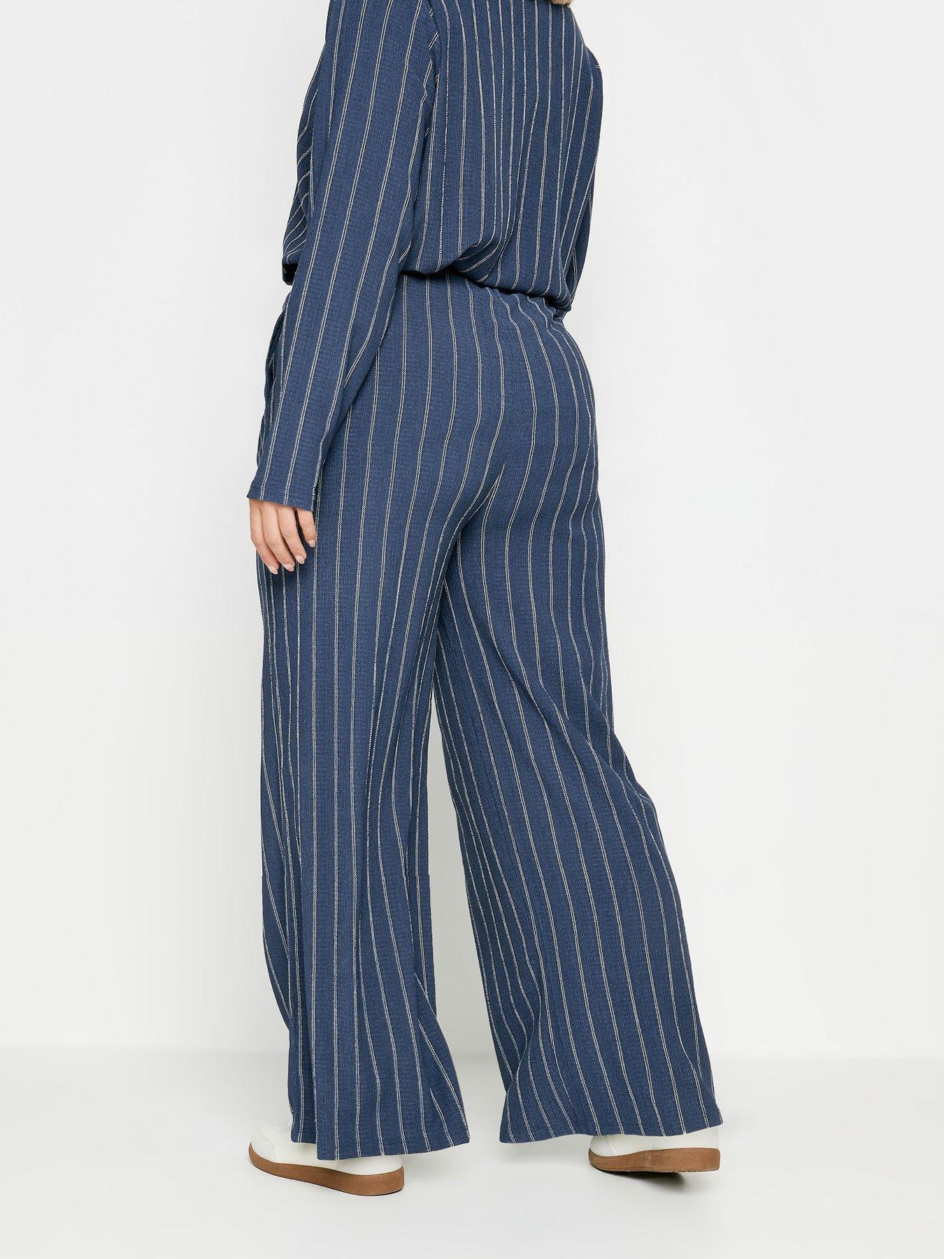 yours-curve-textured-pull-on-stripe-trousers-navystillFront