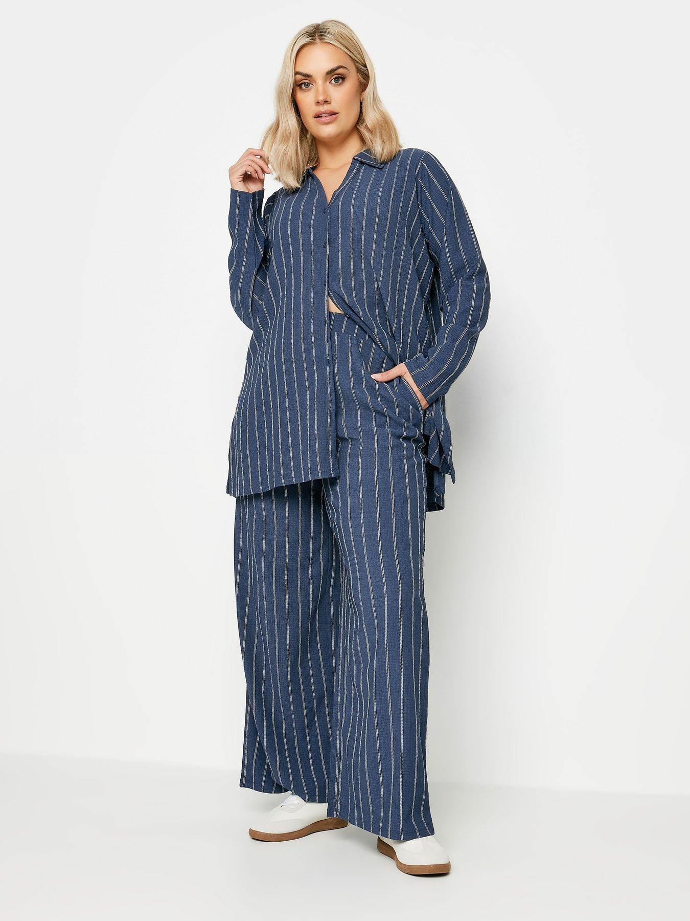 yours-curve-textured-pull-on-stripe-trousers-navyback