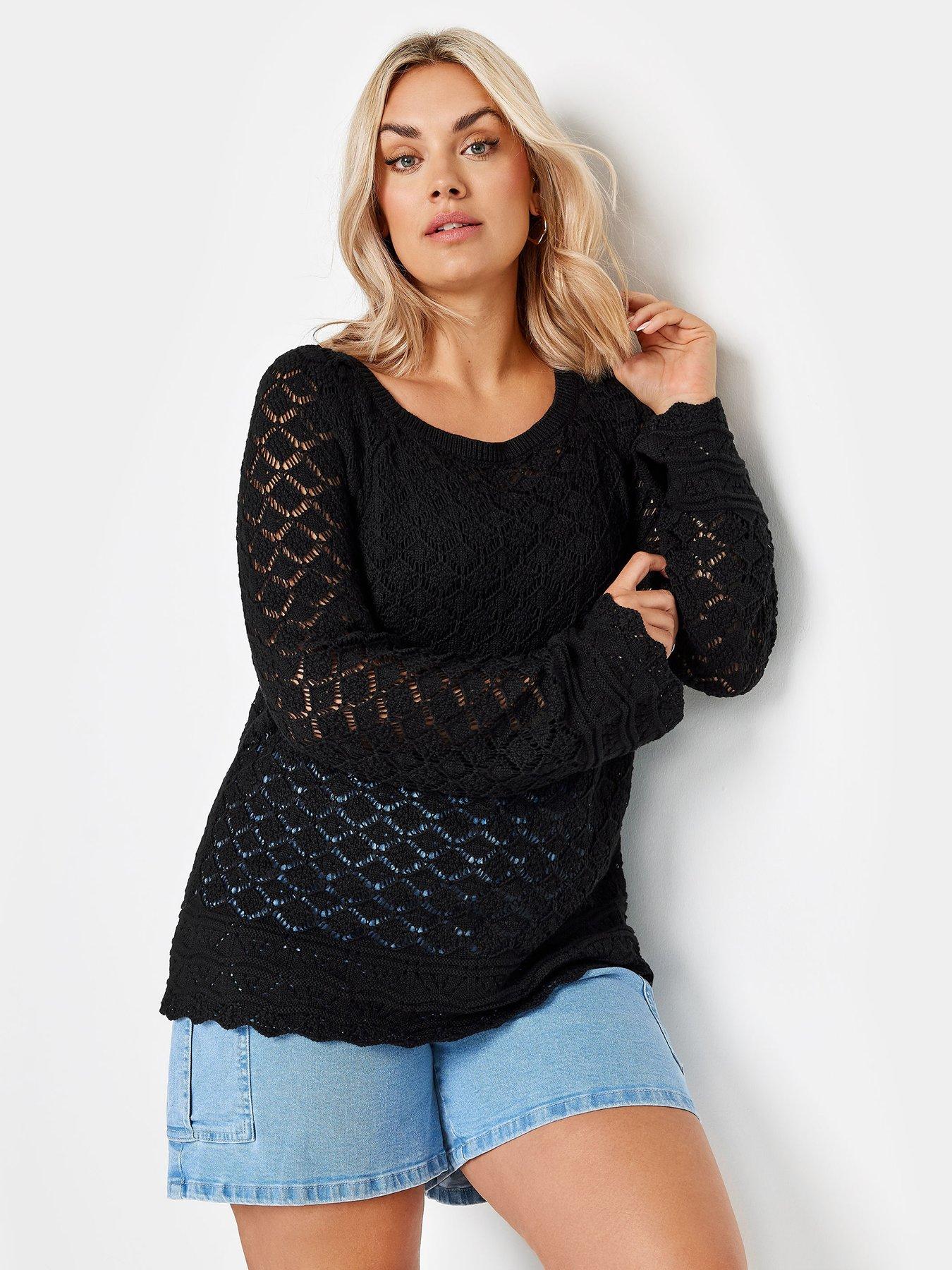 yours-curve-square-neck-pointelle-jumper-black