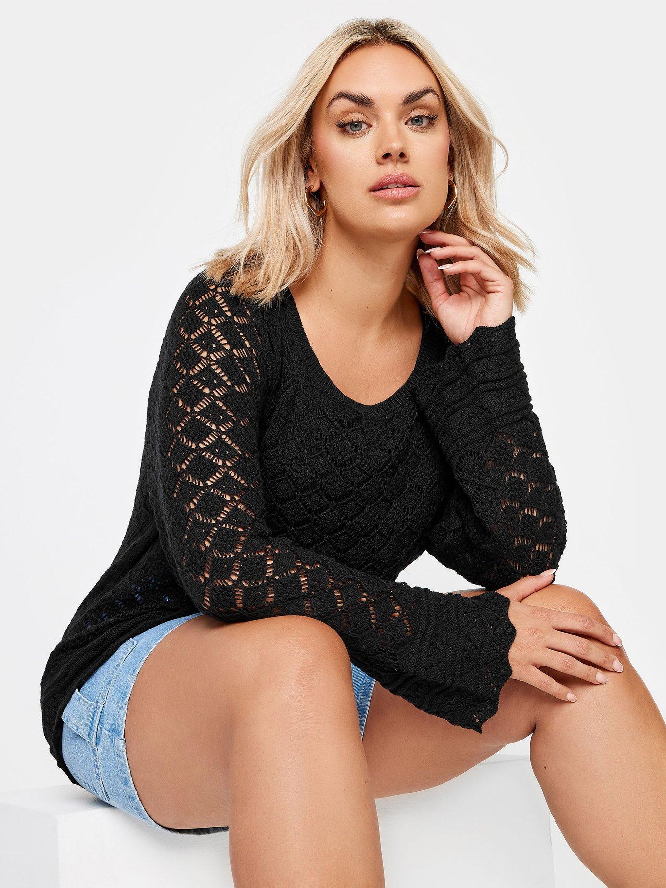 yours-curve-square-neck-pointelle-jumper-blackoutfit