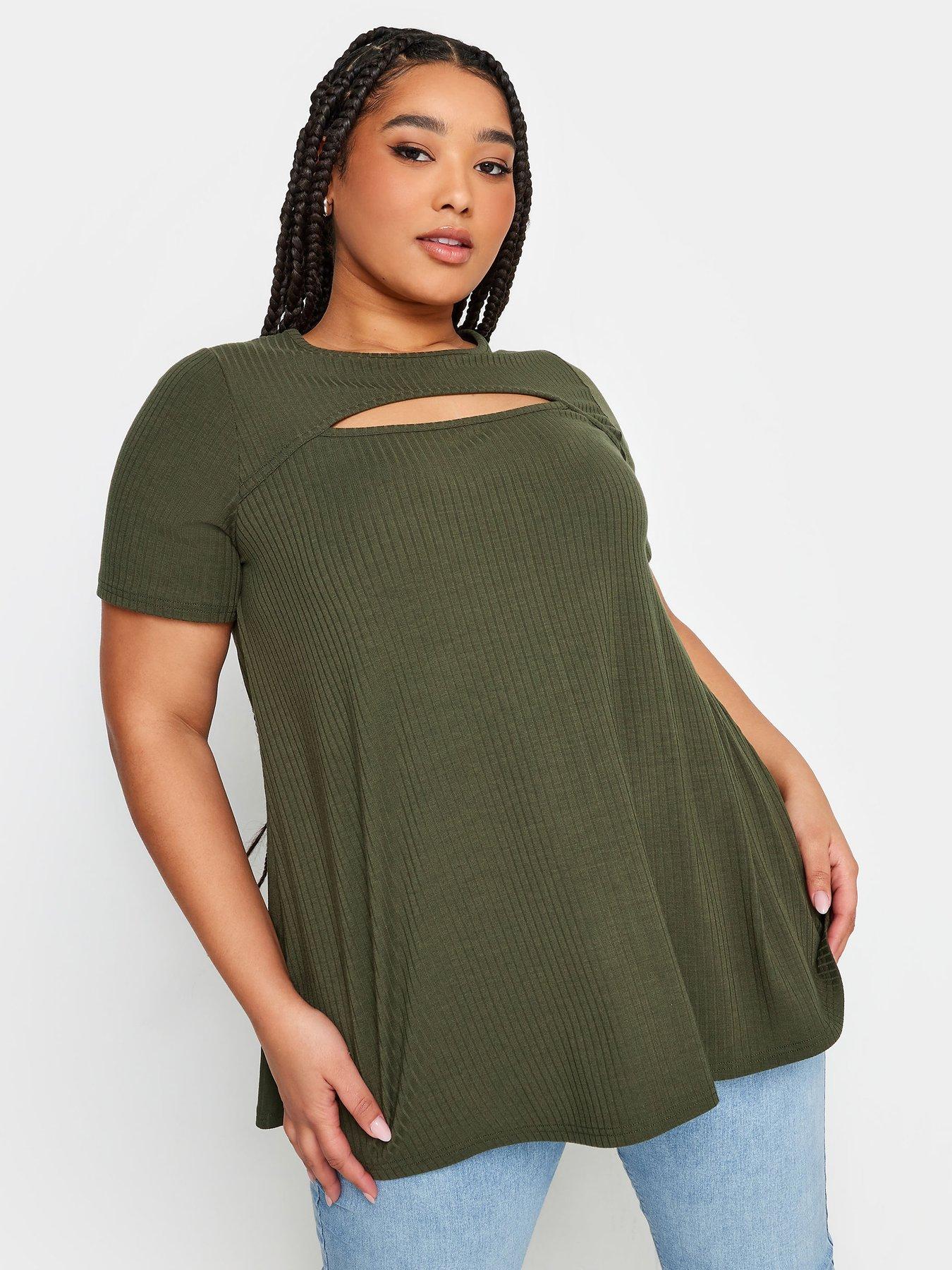 yours-curve-rib-t-shirt-cut-out-khaki