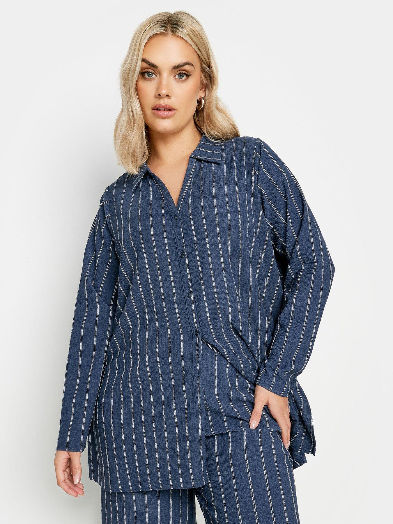 yours-curve-pinstripe-textured-shirt-navy