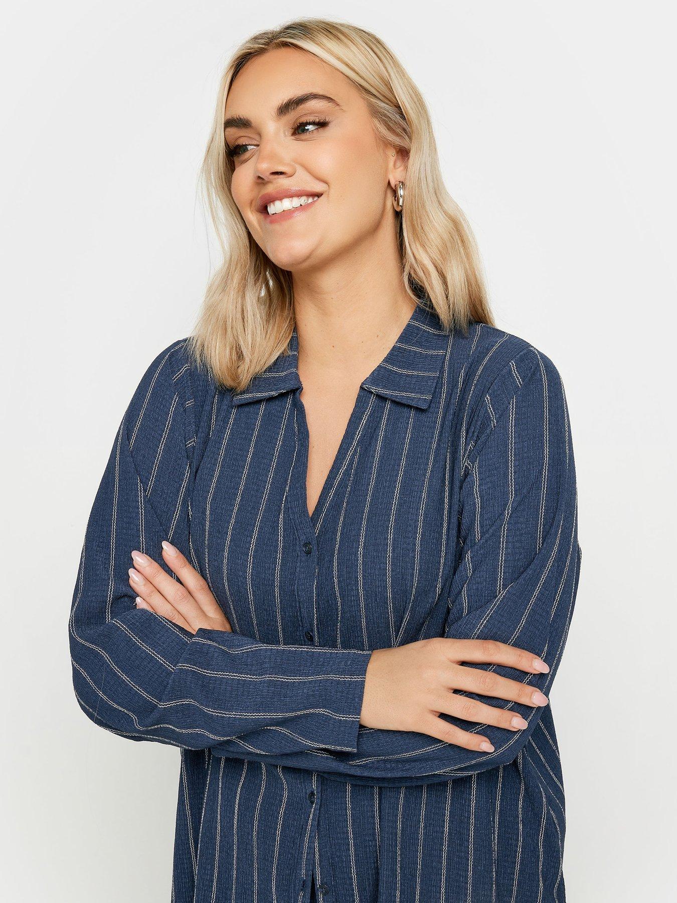 yours-curve-pinstripe-textured-shirt-navyoutfit