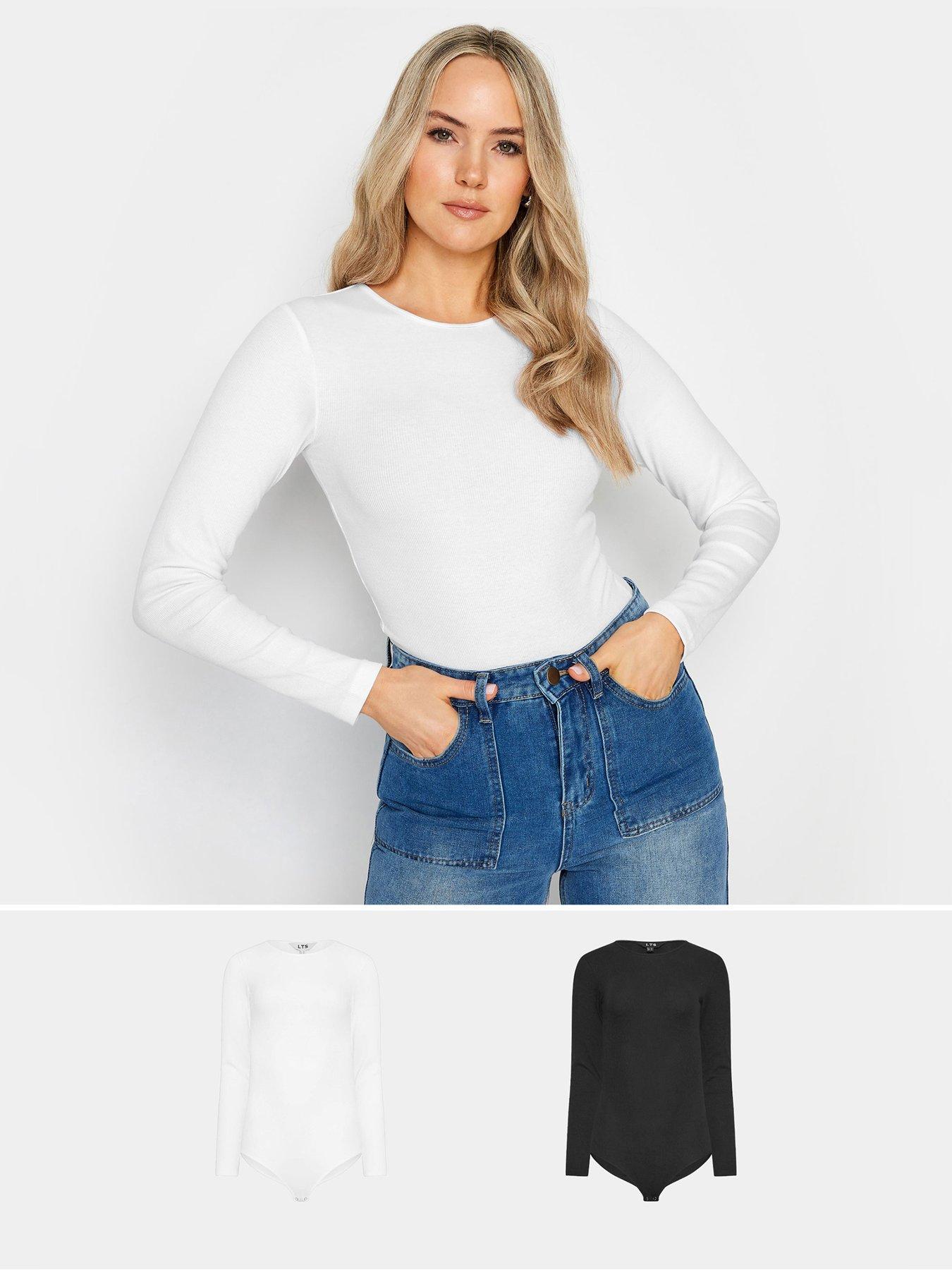 Long Tall Sally 2 Pack Long Sleeve Ribbed Bodysuits - White/Black