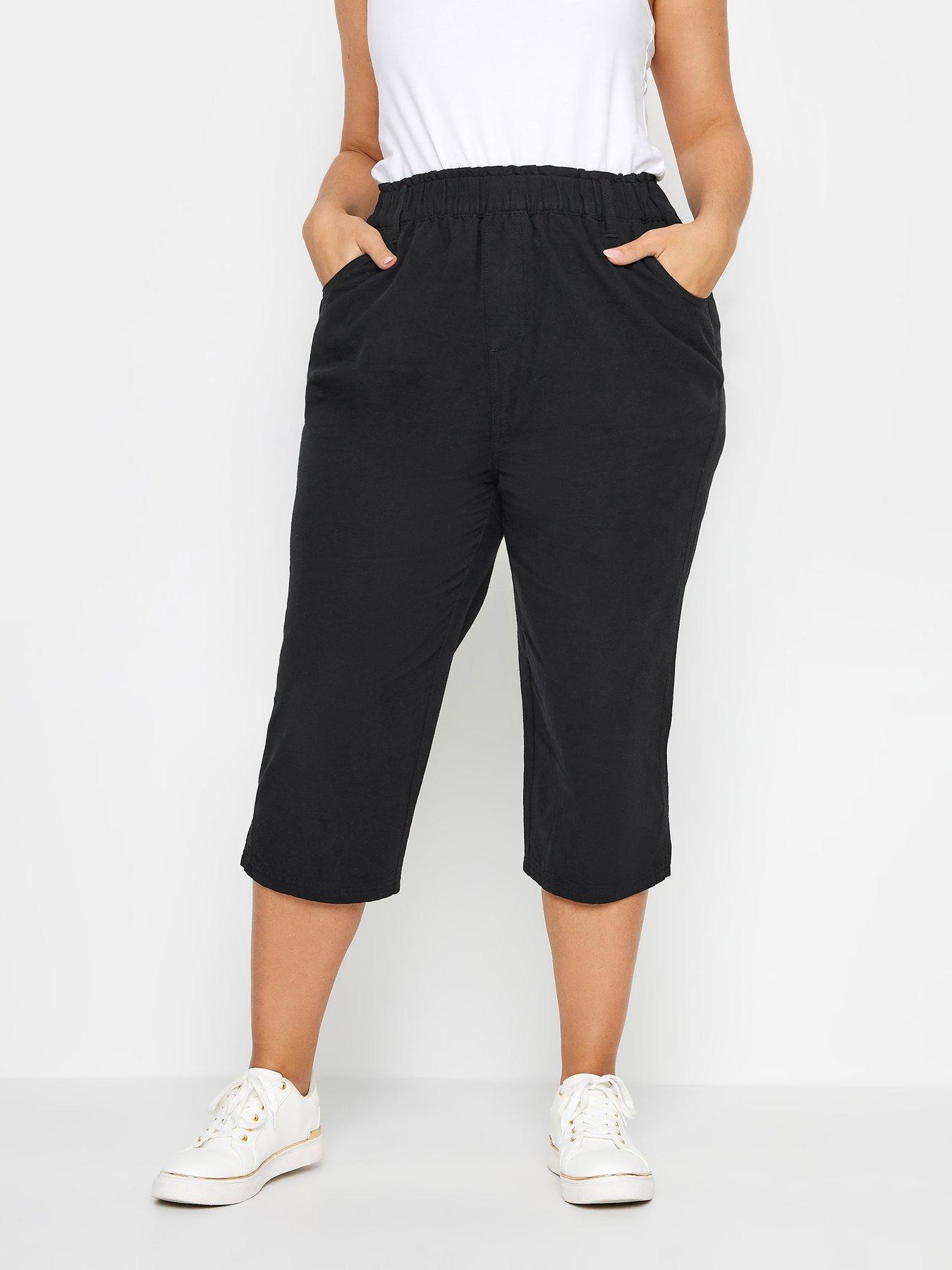 Yours Curve Cool Cotton Crop Trousers Black
