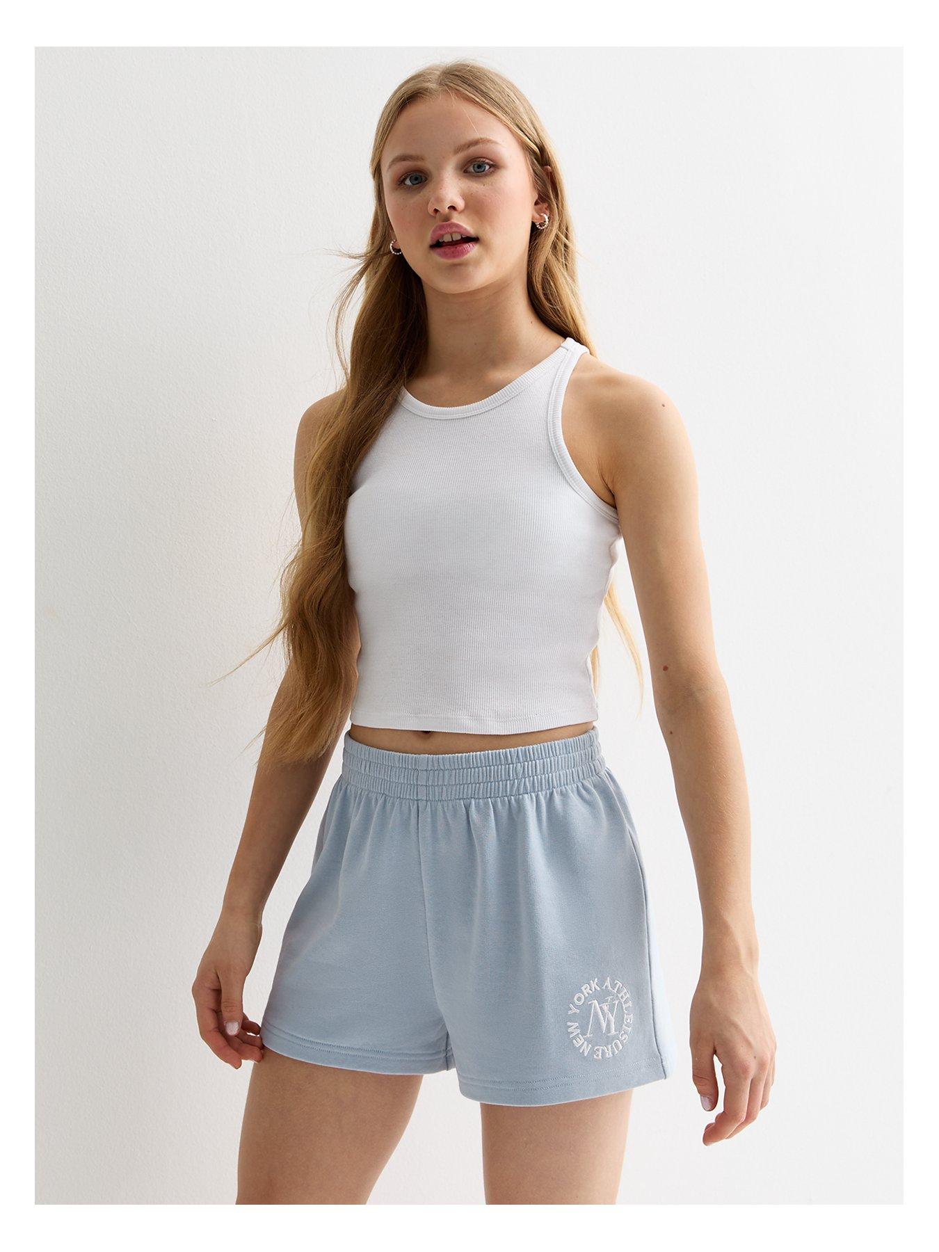 Girls Pale Blue Ny Embroidered Jogger Shorts