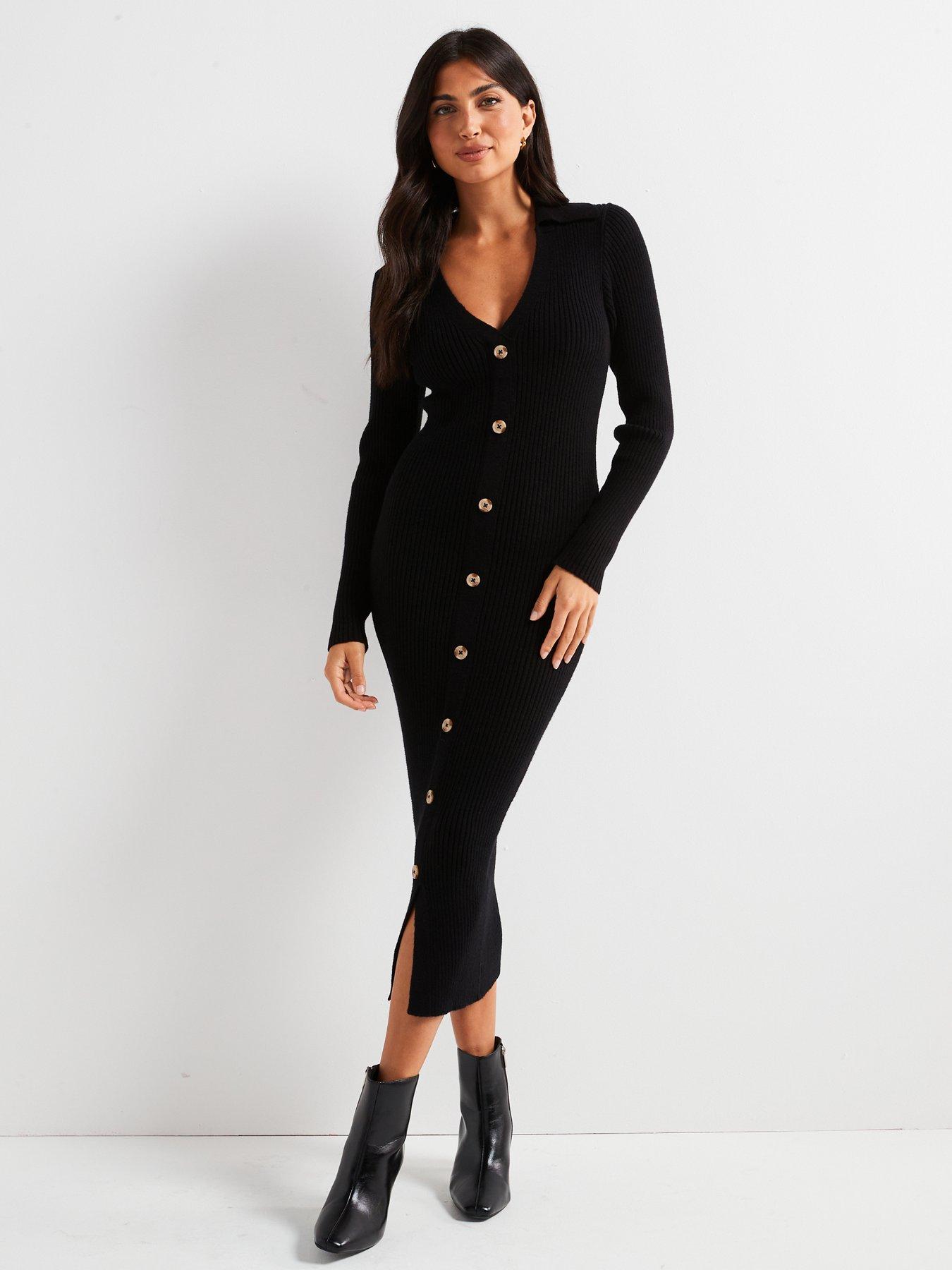 everyday-collared-button-front-midi-dress-black