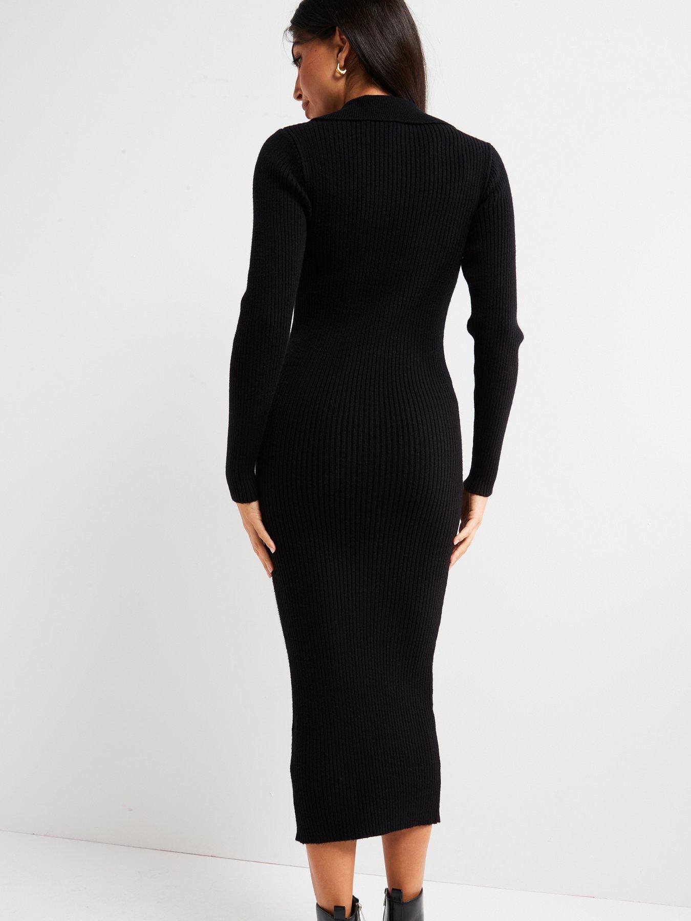 everyday-collared-button-front-midi-dress-blackstillFront