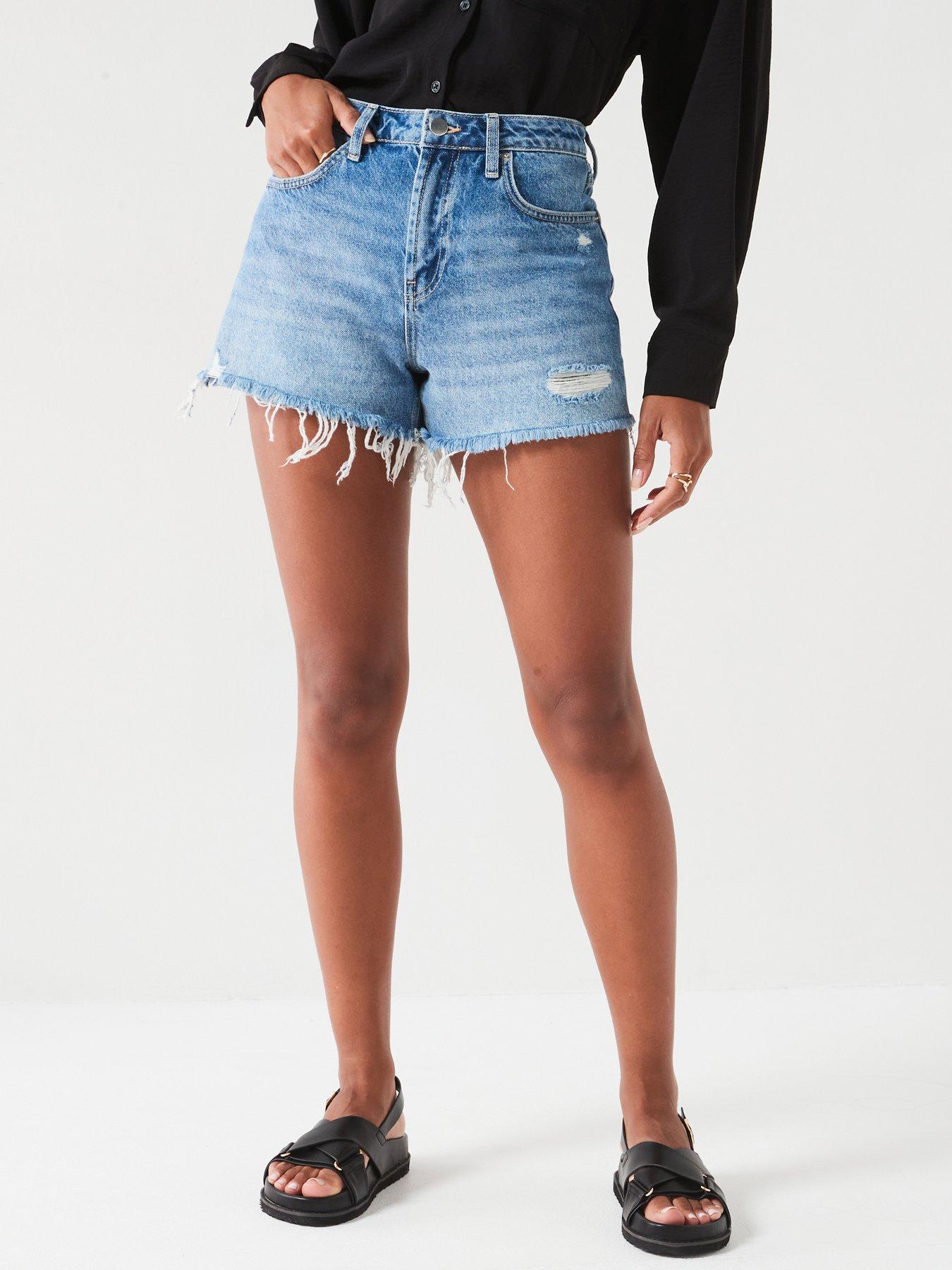 v-by-very-distressed-hem-denim-shorts-mid-wash