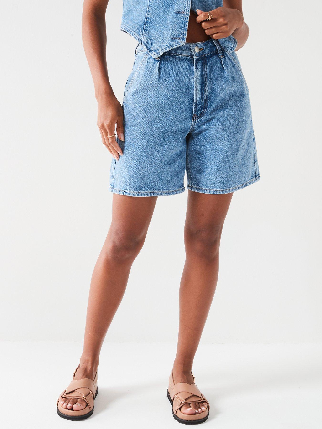 v-by-very-pleatnbspsoft-denim-longline-shorts-mid-wash