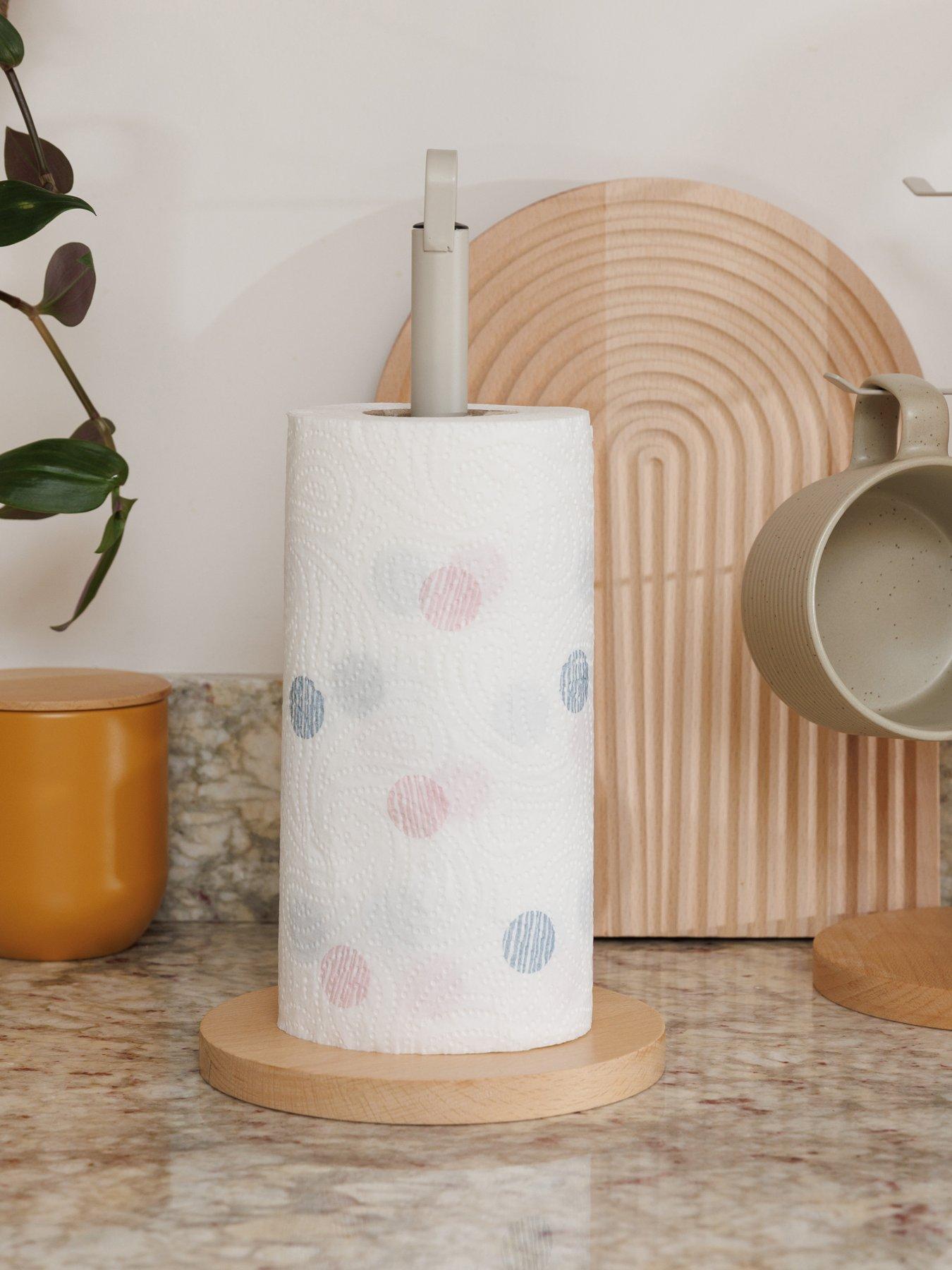 kitchencraft-idilica-metal-kitchen-roll-holder-with-beechwood-base