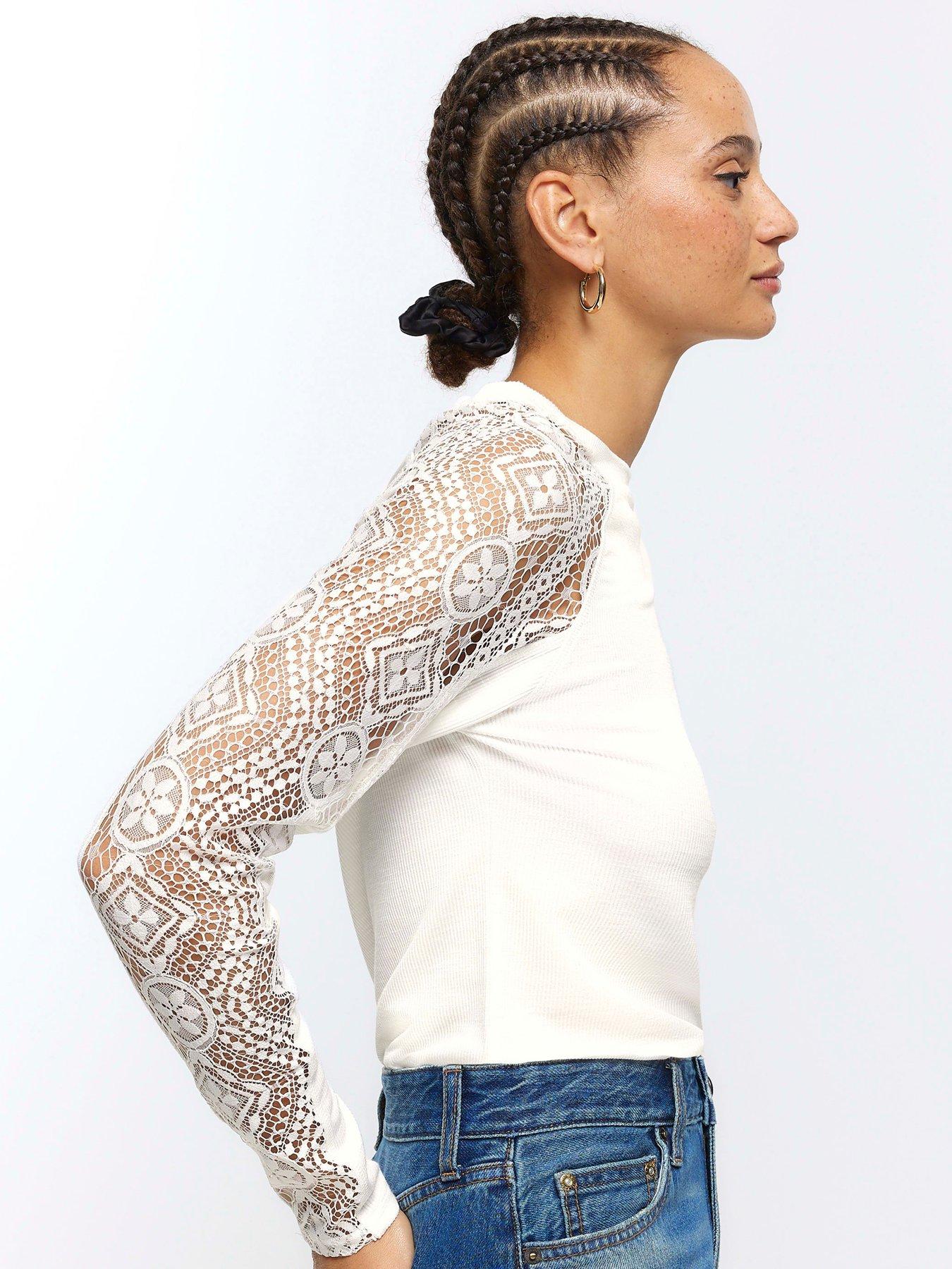 river-island-lace-long-sleeve-top-creamoutfit