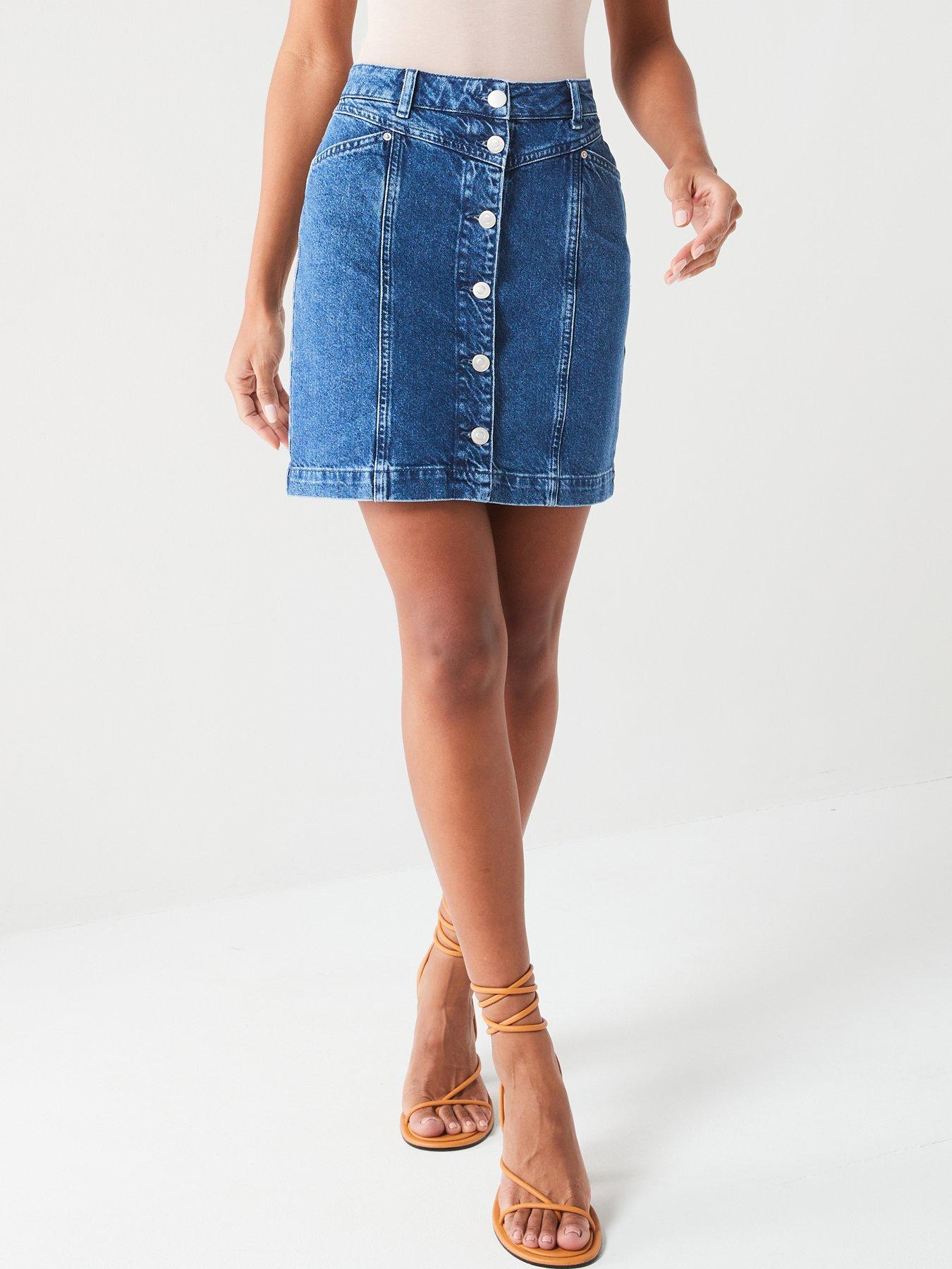 v-by-very-yoke-detail-mini-skirt-dark-wash