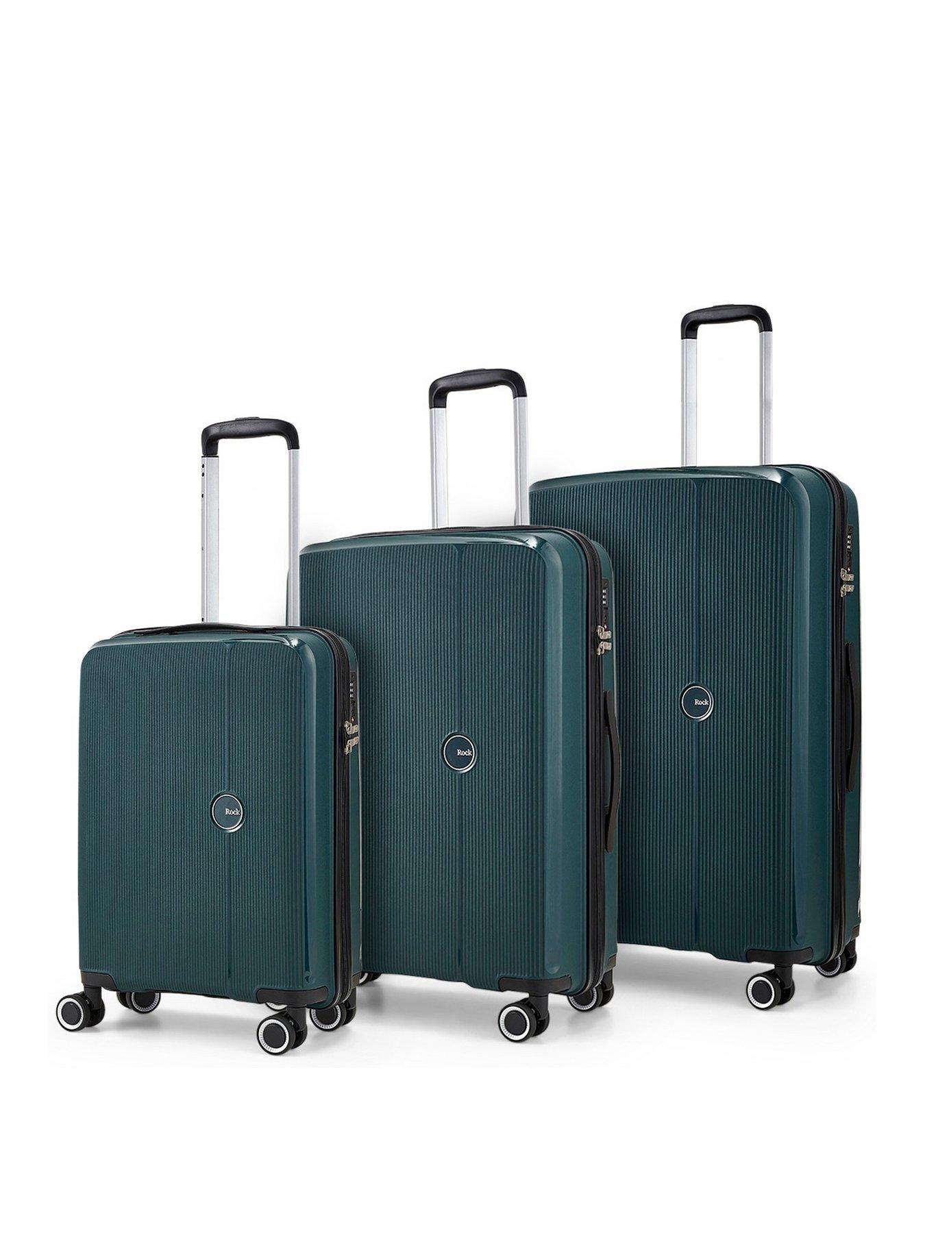 Rock Luggage Hudson 8 Wheel PP Hardshell 3pc Suitcase Set Dark Green Very Ireland