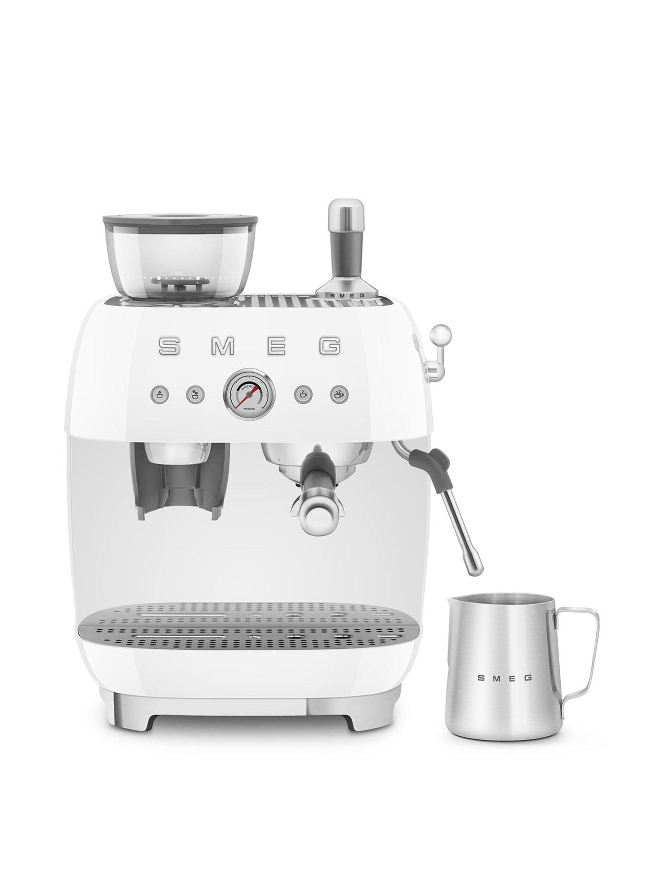 Image 1 of 7 of Smeg EGF03 Retro Style Espresso Coffee Machine with Grinder, 2.4L, 1650W - White
