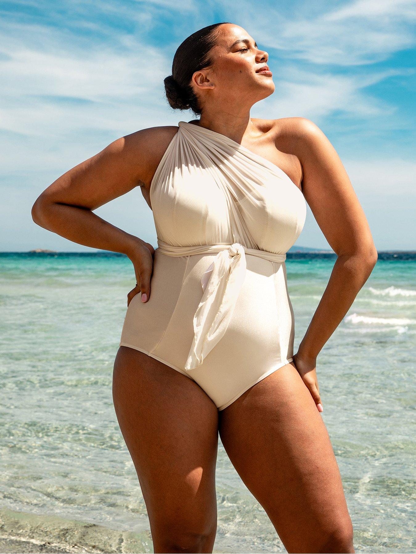 Image 1 of 6 of Curvy Kate Wrapsody Bandeau Multiway&nbsp;Swimsuit -&nbsp;Oyster