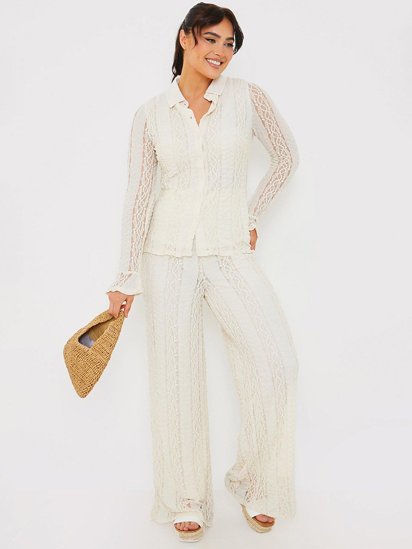 in-the-style-hannah-brown-cream-textured-lace-co-ord-trousersback