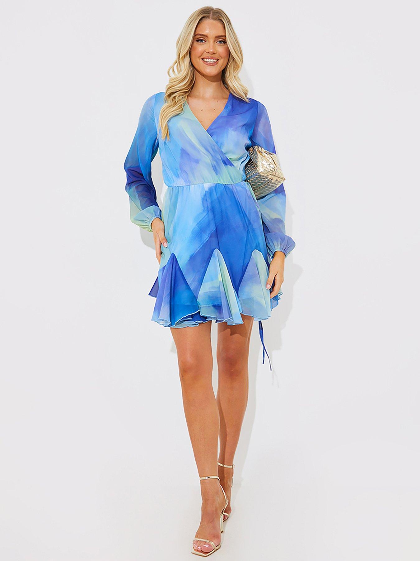 in-the-style-perrie-sian-blue-tie-dye-godet-detail-wrap-swing-dressback