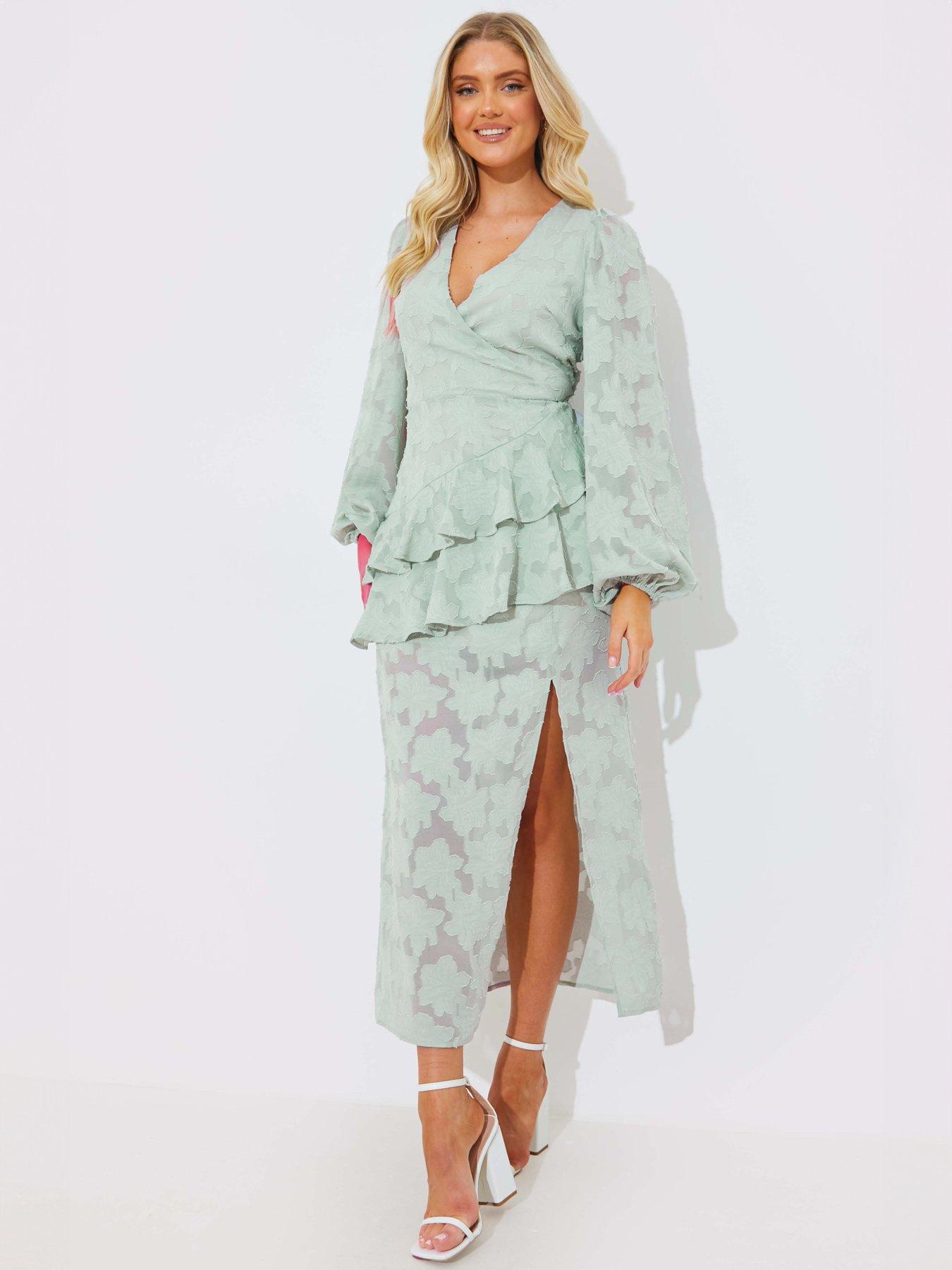 in-the-style-perrie-sian-green-asymmetric-frill-wrap-maxi-dress-in-jacquardstillFront