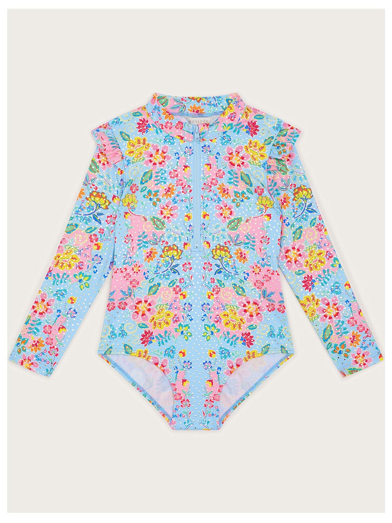 monsoon-girls-foil-floral-upf50-long-sleeve-swimsuit-bluefront