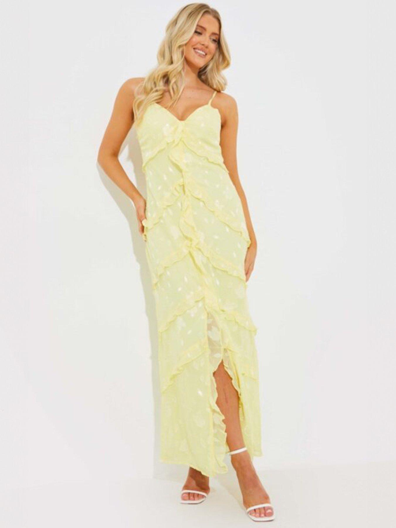 in-the-style-perrie-sian-lemon-strappy-ruffle-maxi-dressoutfit